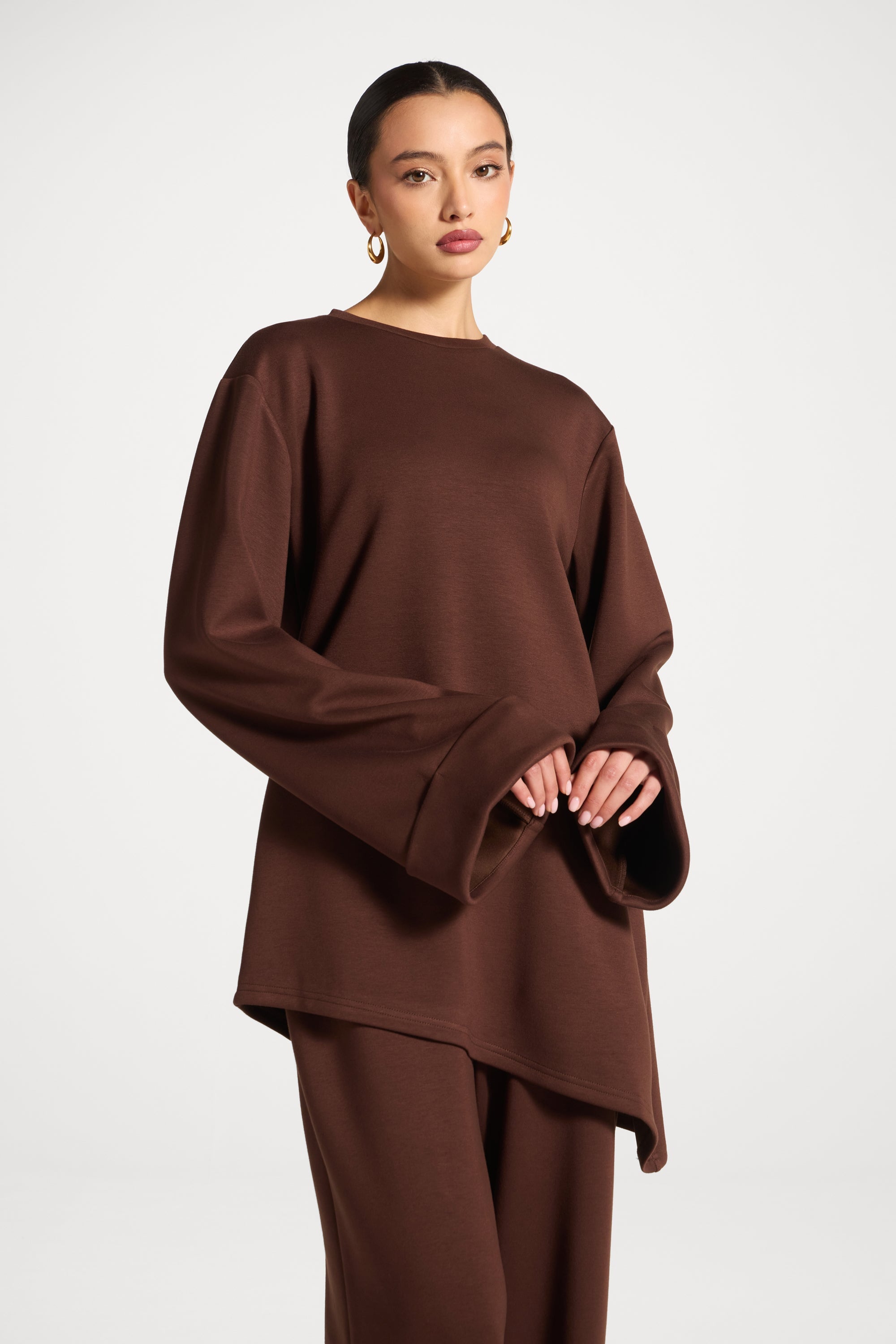 Asymmetric Top & Pants Set - Chestnut Abayas Veiled