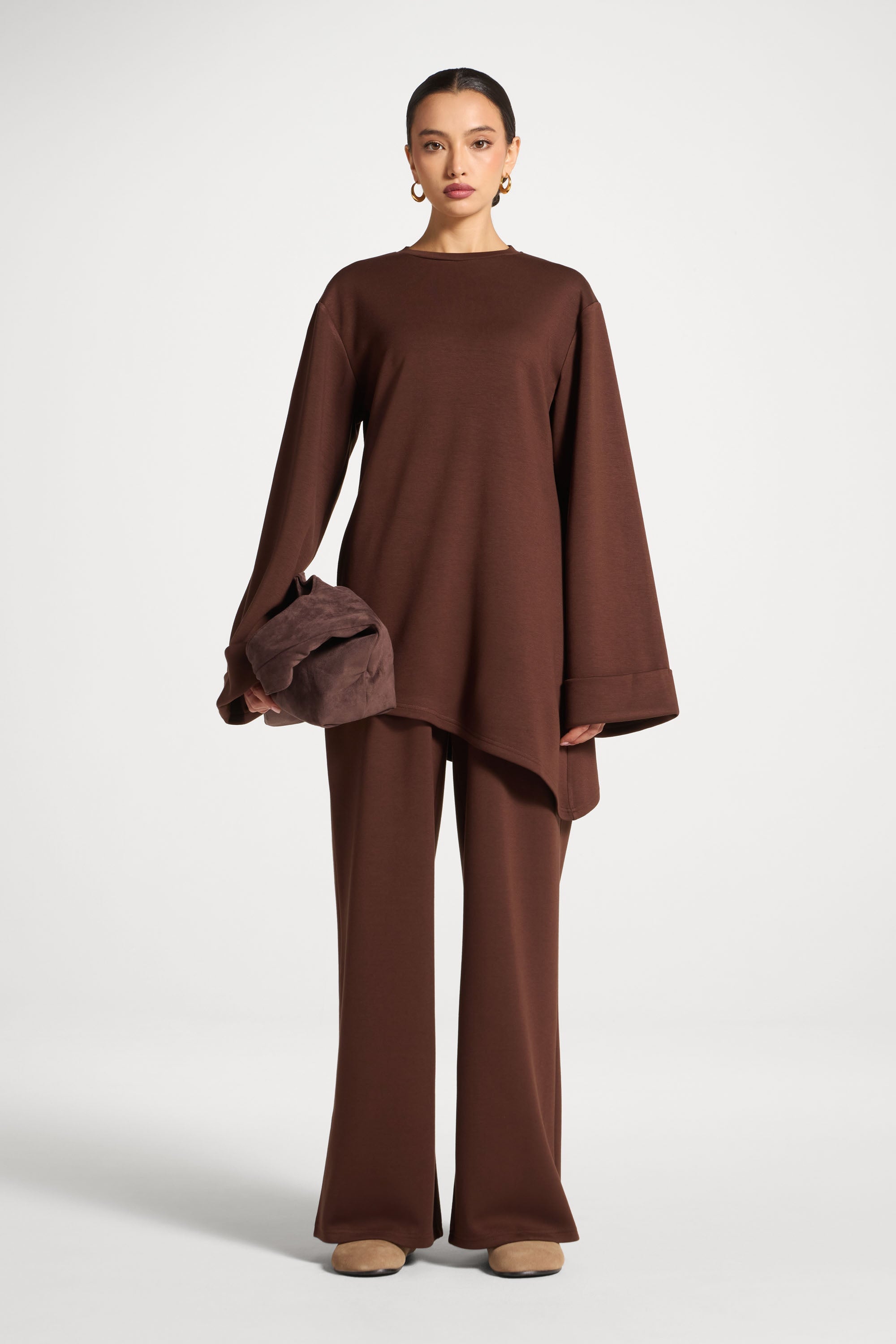 Asymmetric Top & Pants Set - Chestnut Abayas Veiled