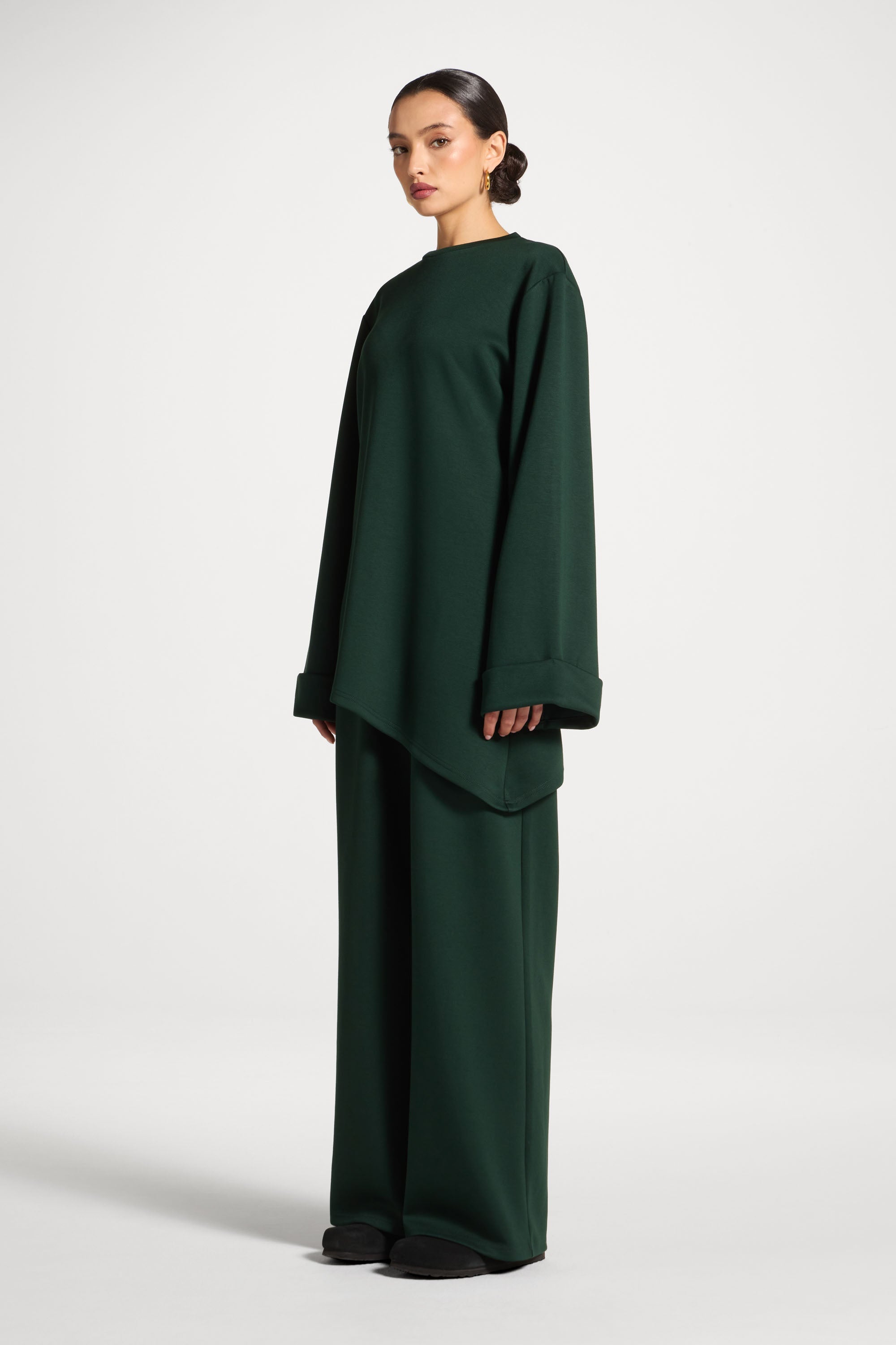 Asymmetric Top & Pants Set - Emerald Abayas Veiled