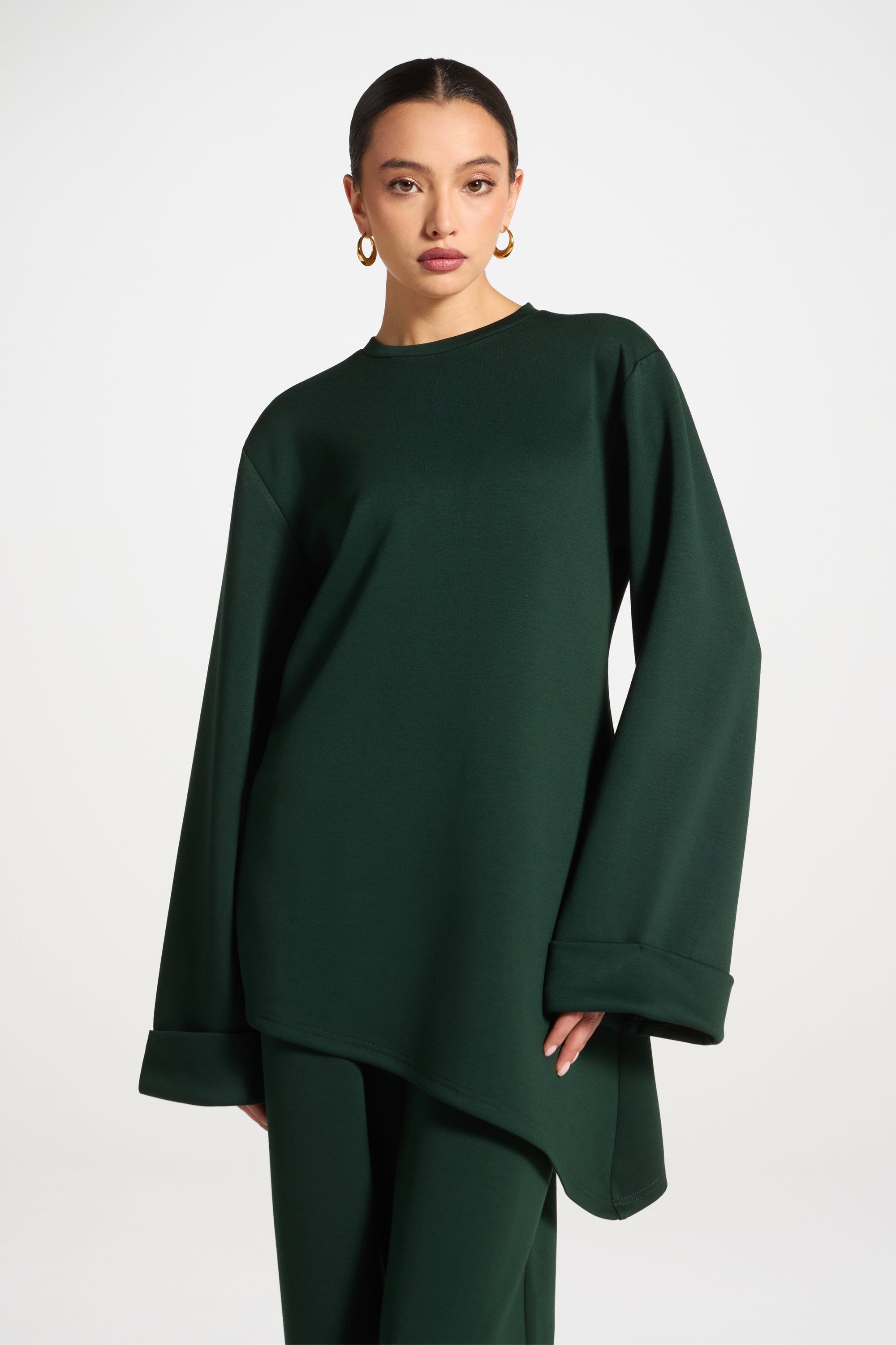 Asymmetric Top & Pants Set - Emerald Abayas Veiled