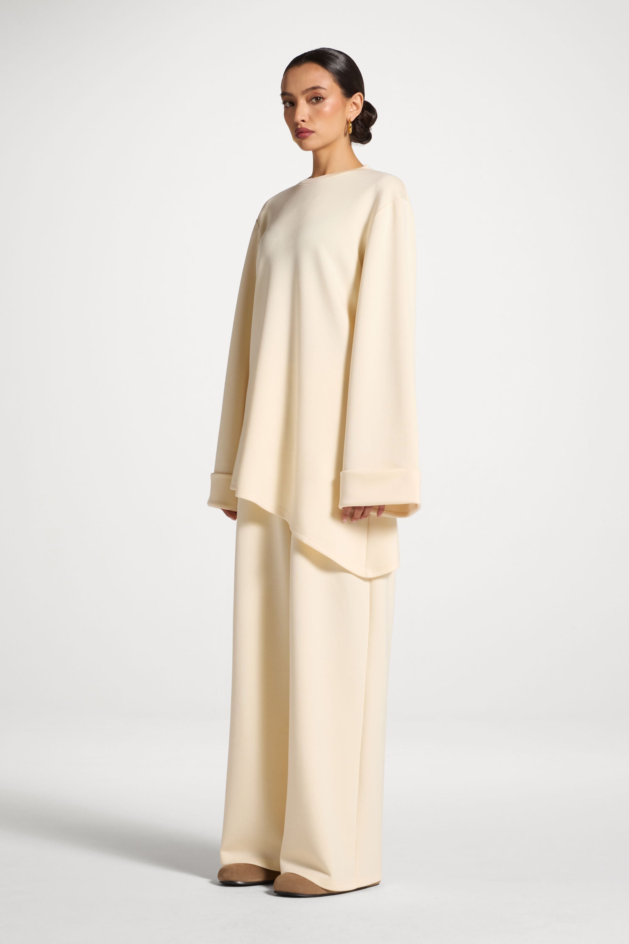 Asymmetric Top & Pants Set - Vanilla Abayas Veiled