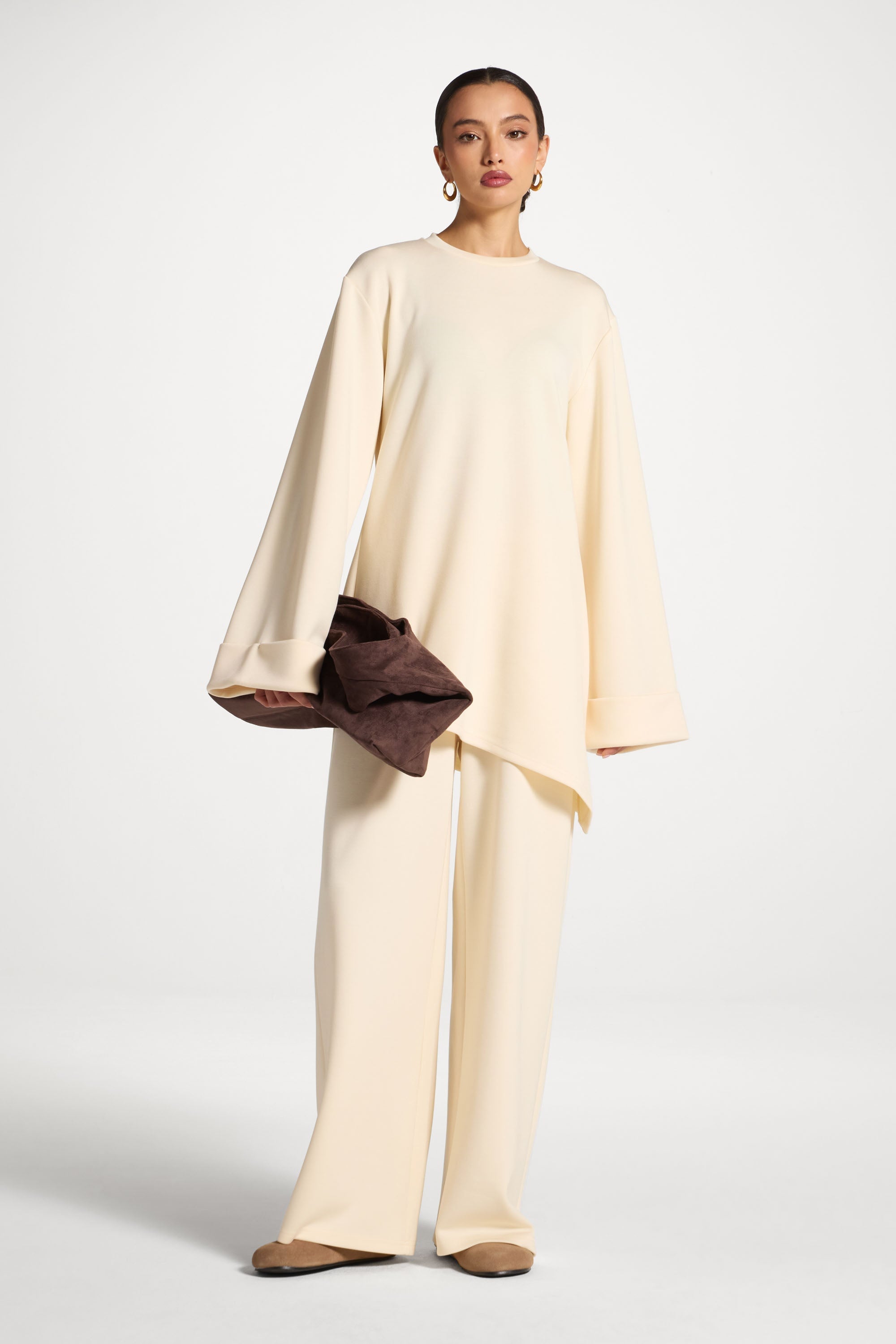 Asymmetric Top & Pants Set - Vanilla Abayas Veiled