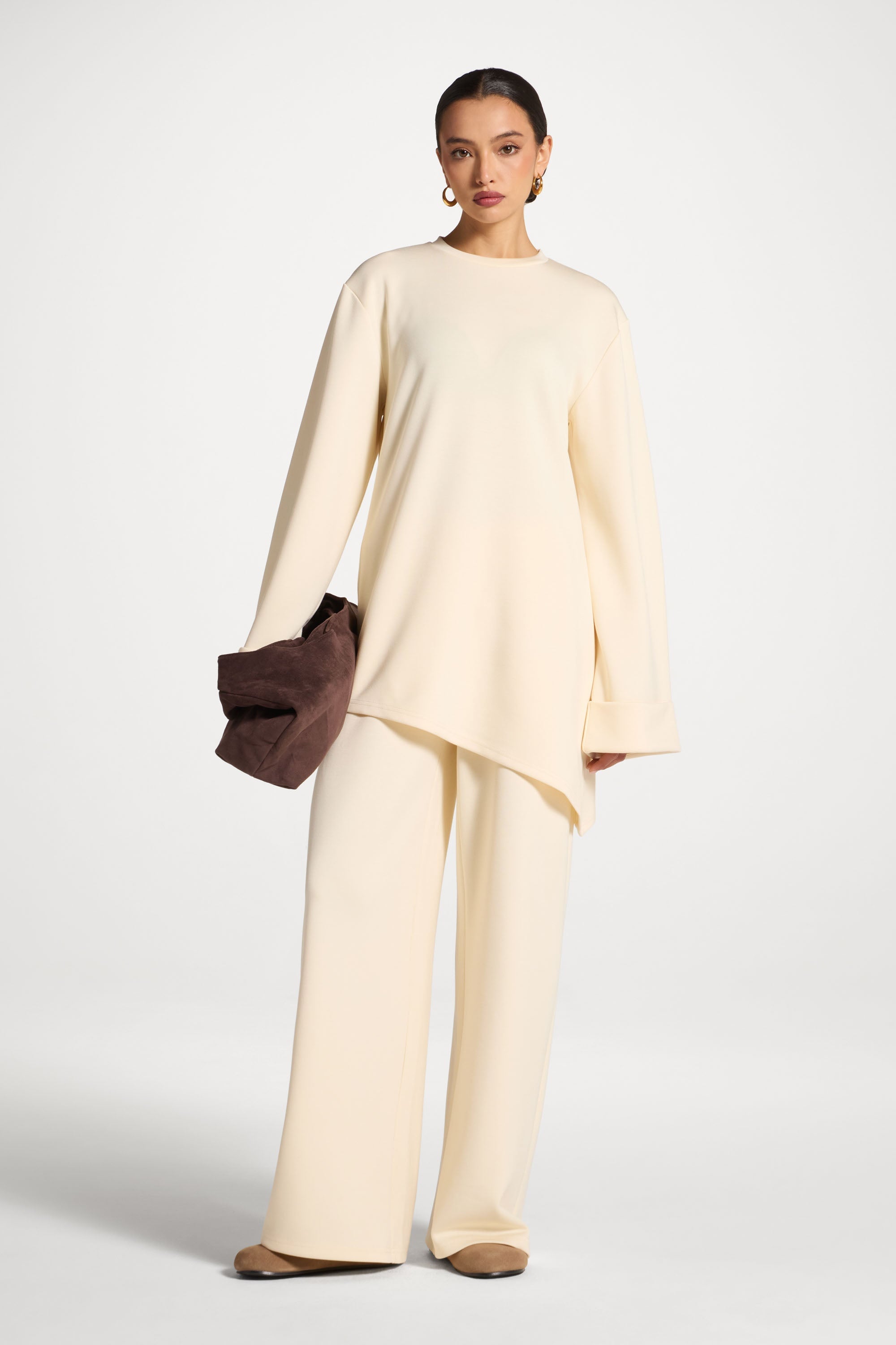 Asymmetric Top & Pants Set - Vanilla Abayas Veiled