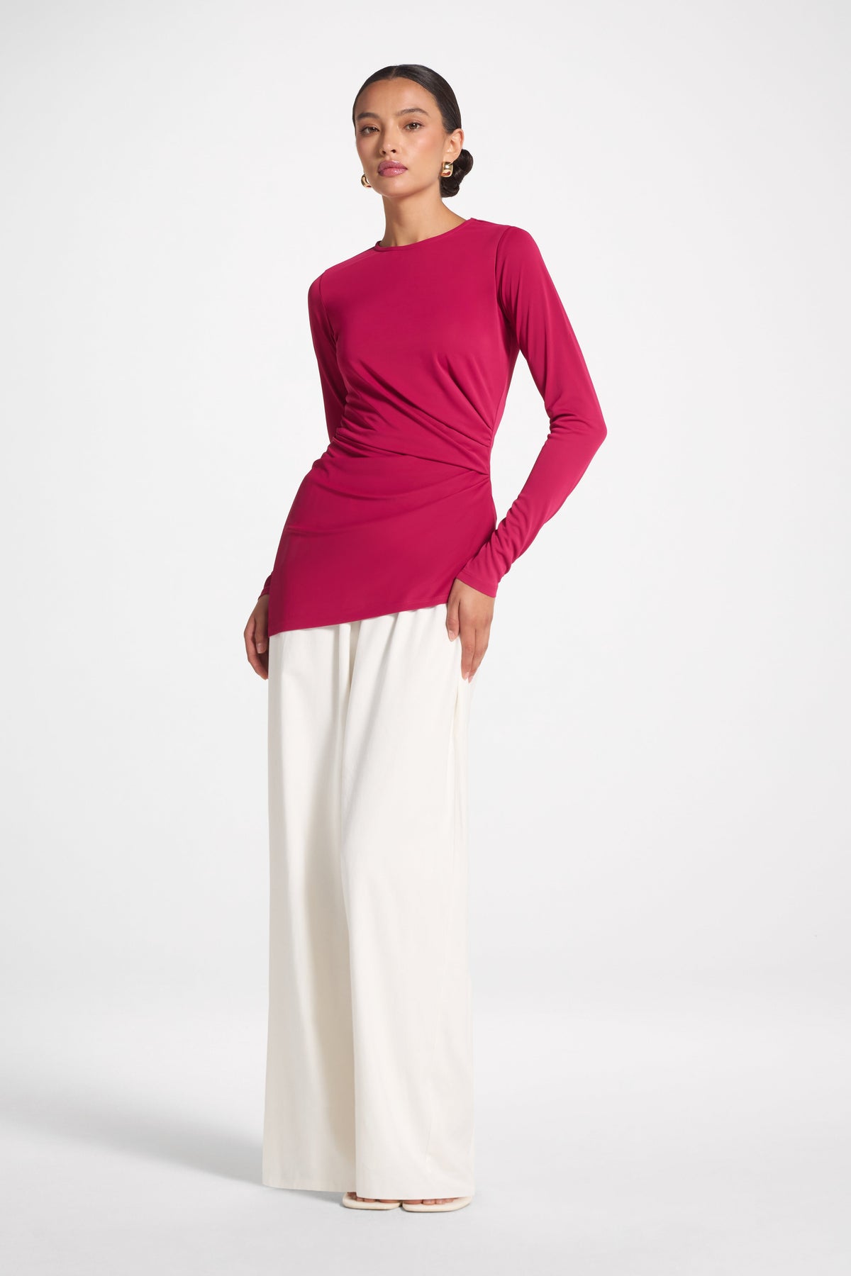 Asymmetrical Pleat Top - Sangria Abayas Veiled