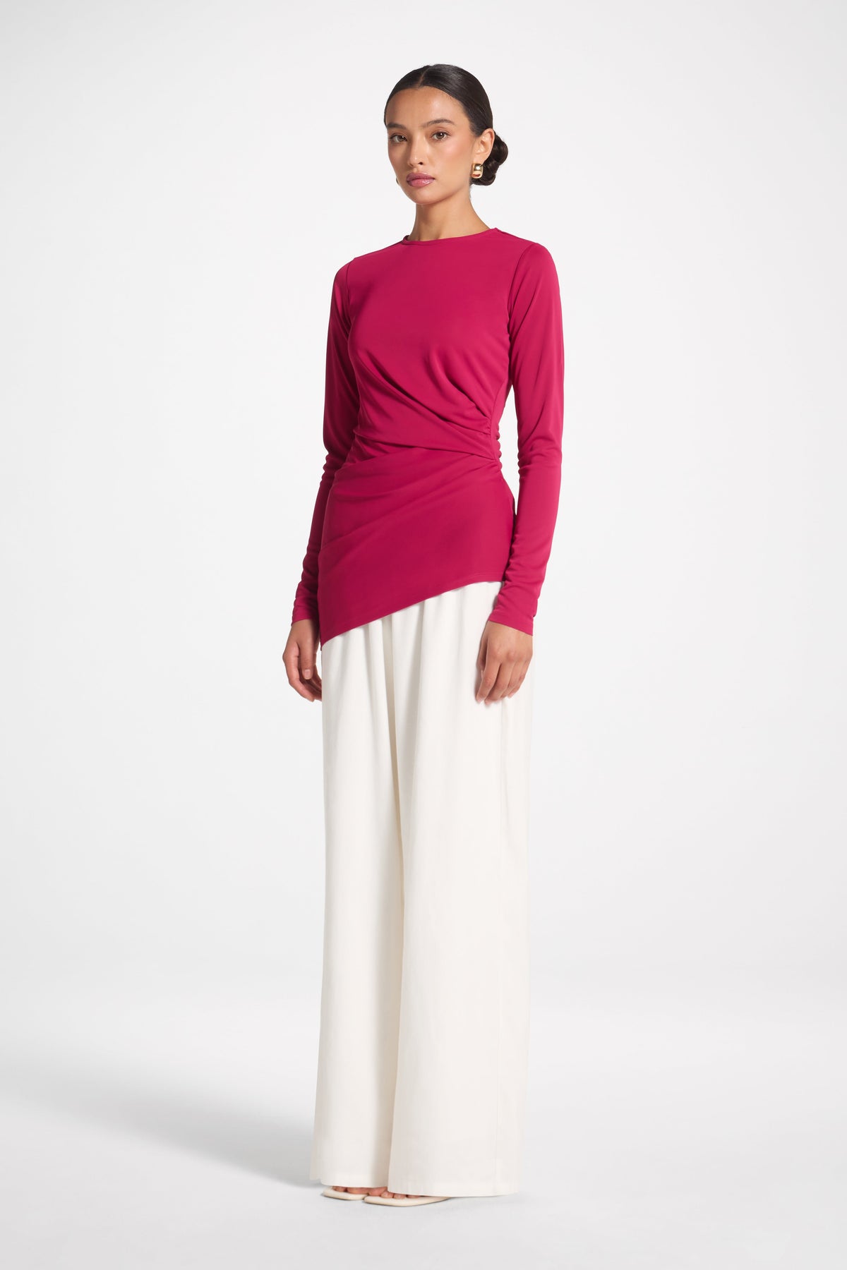 Asymmetrical Pleat Top - Sangria Abayas Veiled