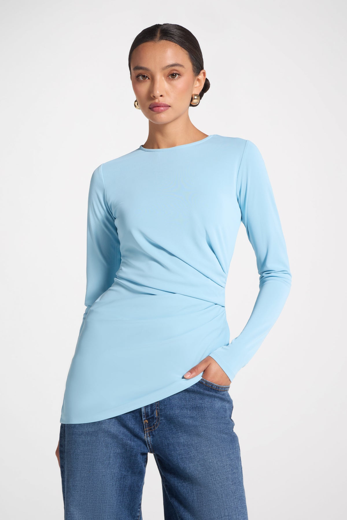 Asymmetrical Pleat Top - Sky Blue Abayas Veiled