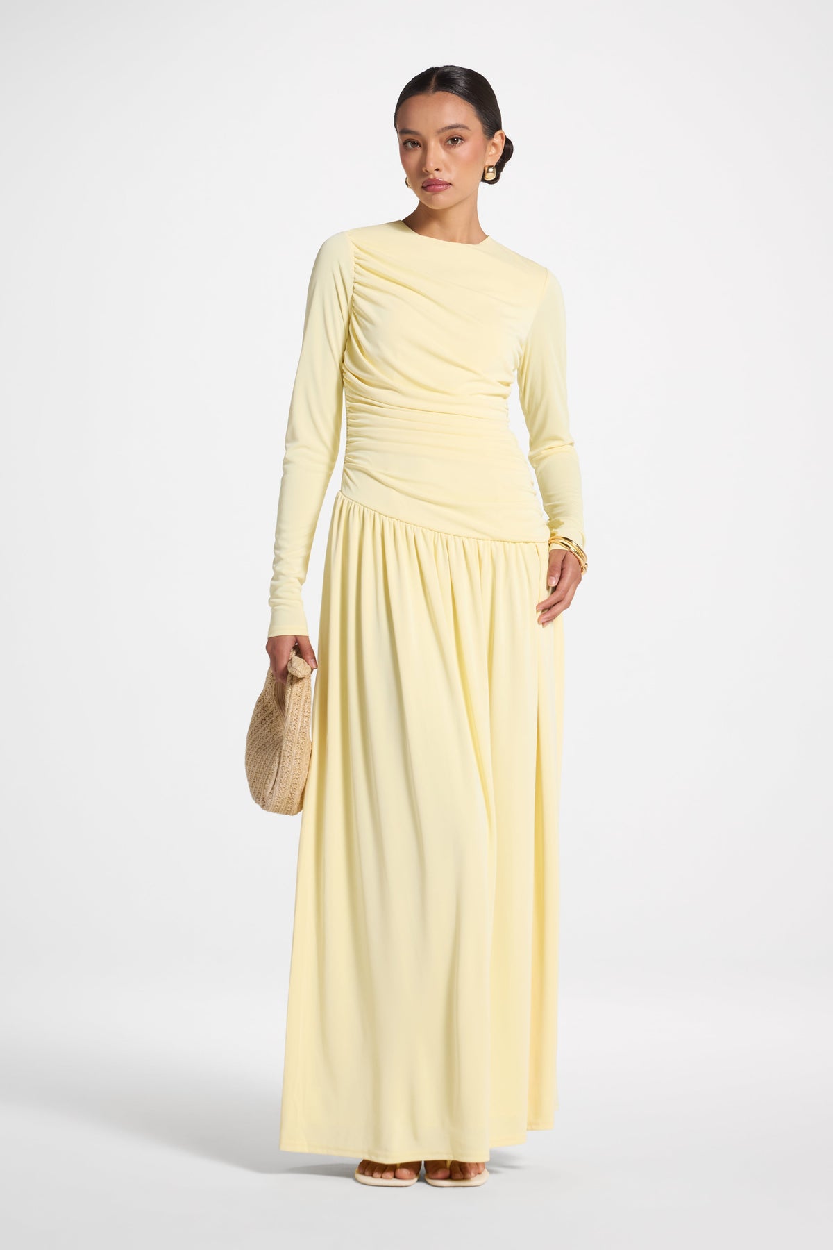 Asymmetrical Waist Rouched Maxi Dress - Anise Flower Abayas Veiled