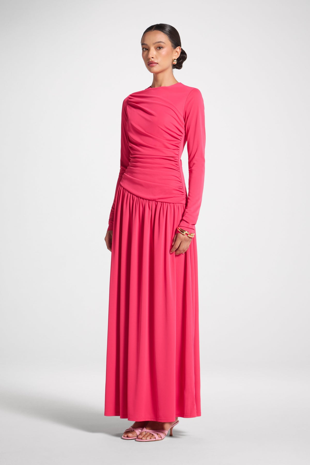 Asymmetrical Waist Rouched Maxi Dress - Azalea Abayas Veiled
