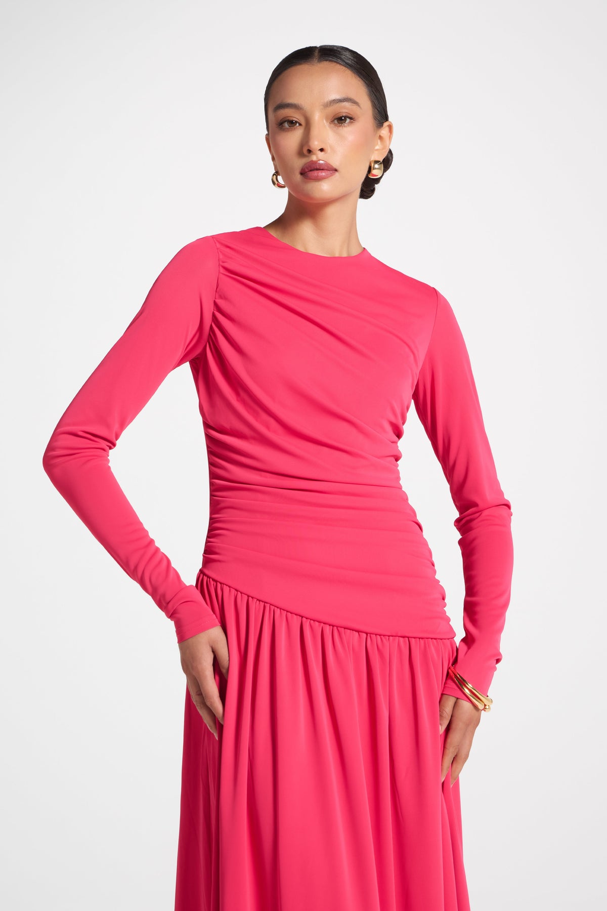 Asymmetrical Waist Rouched Maxi Dress - Azalea Abayas Veiled