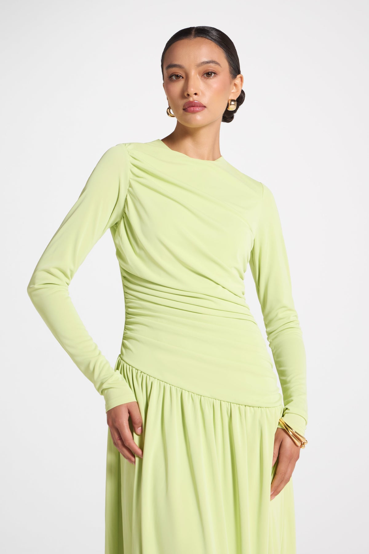 Asymmetrical Waist Rouched Maxi Dress - Butterfly Abayas Veiled