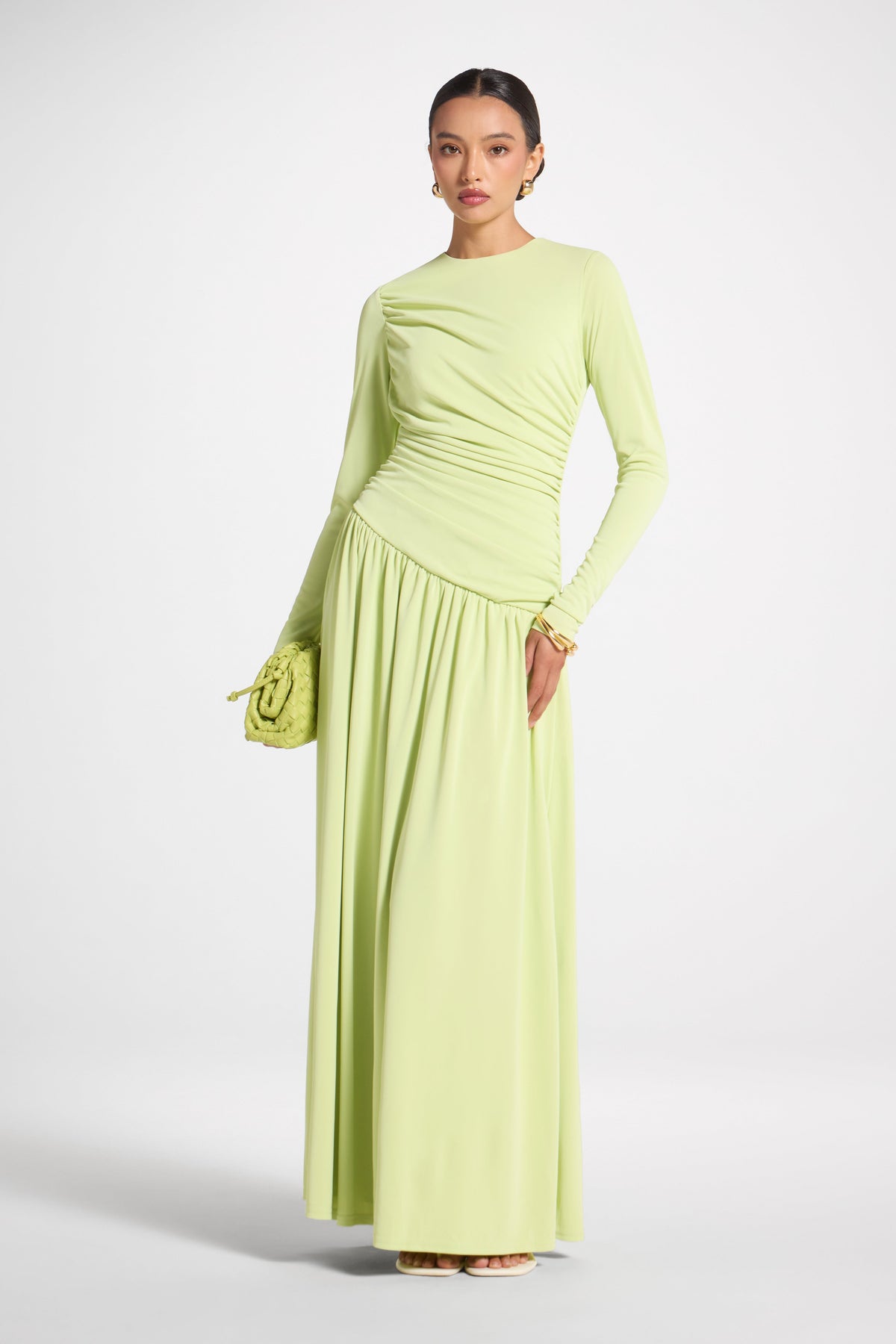 Asymmetrical Waist Rouched Maxi Dress - Butterfly Abayas Veiled