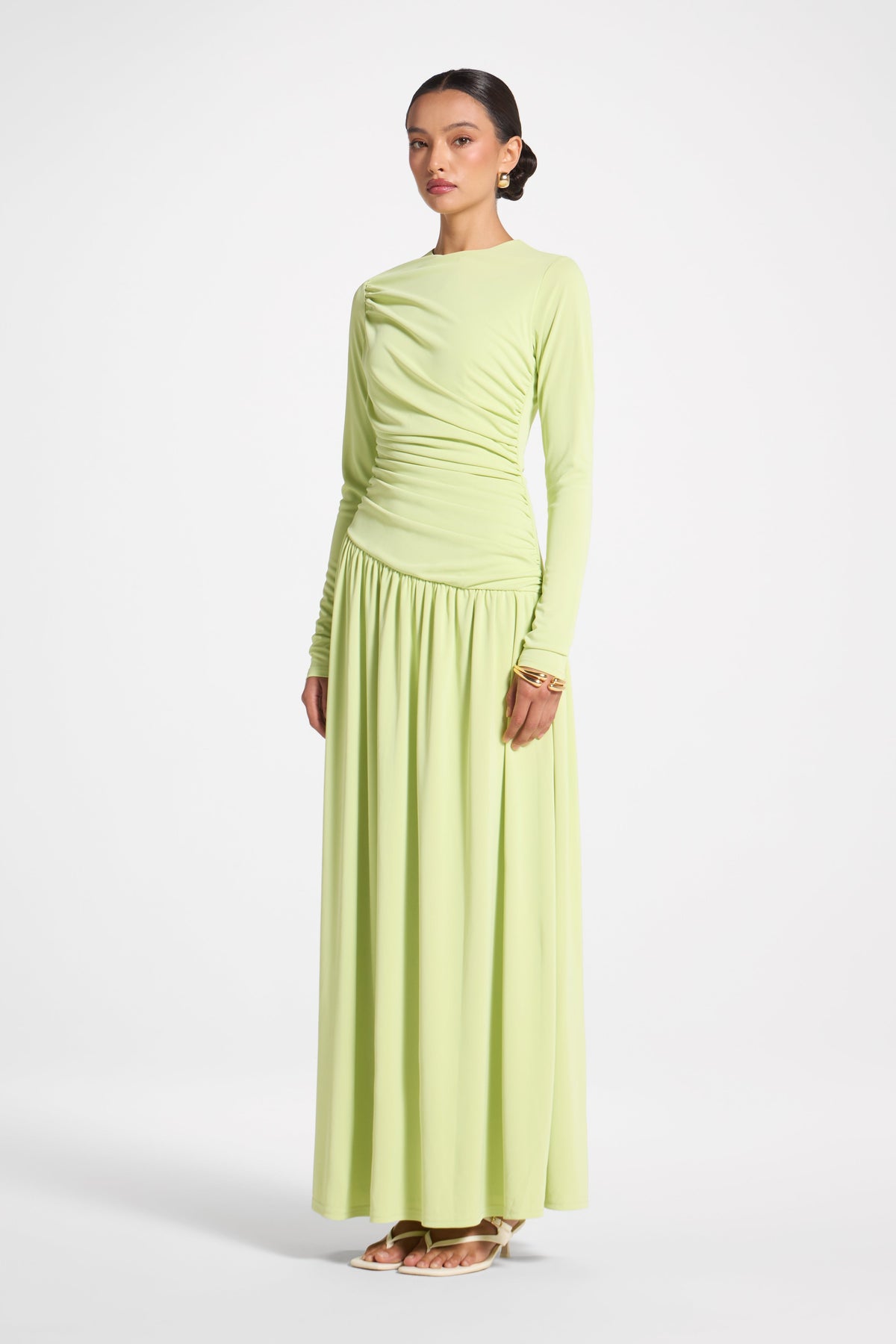 Asymmetrical Waist Rouched Maxi Dress - Butterfly Abayas Veiled