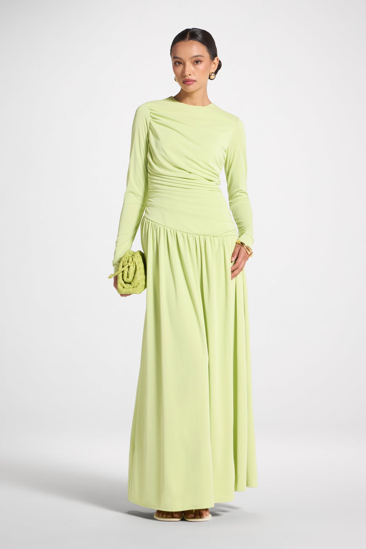 Asymmetrical Waist Rouched Maxi Dress - Butterfly Abayas Veiled