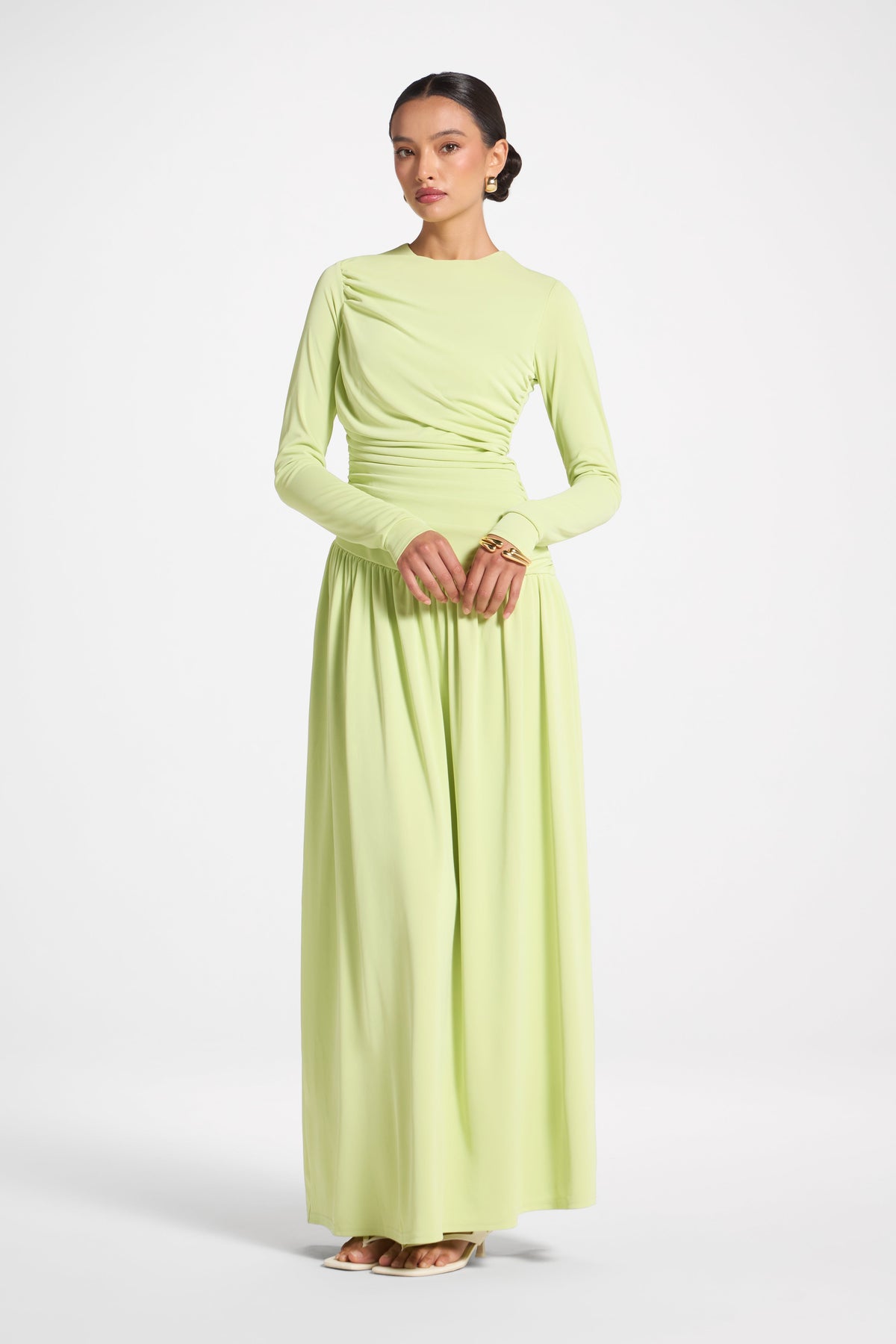 Asymmetrical Waist Rouched Maxi Dress - Butterfly Abayas Veiled