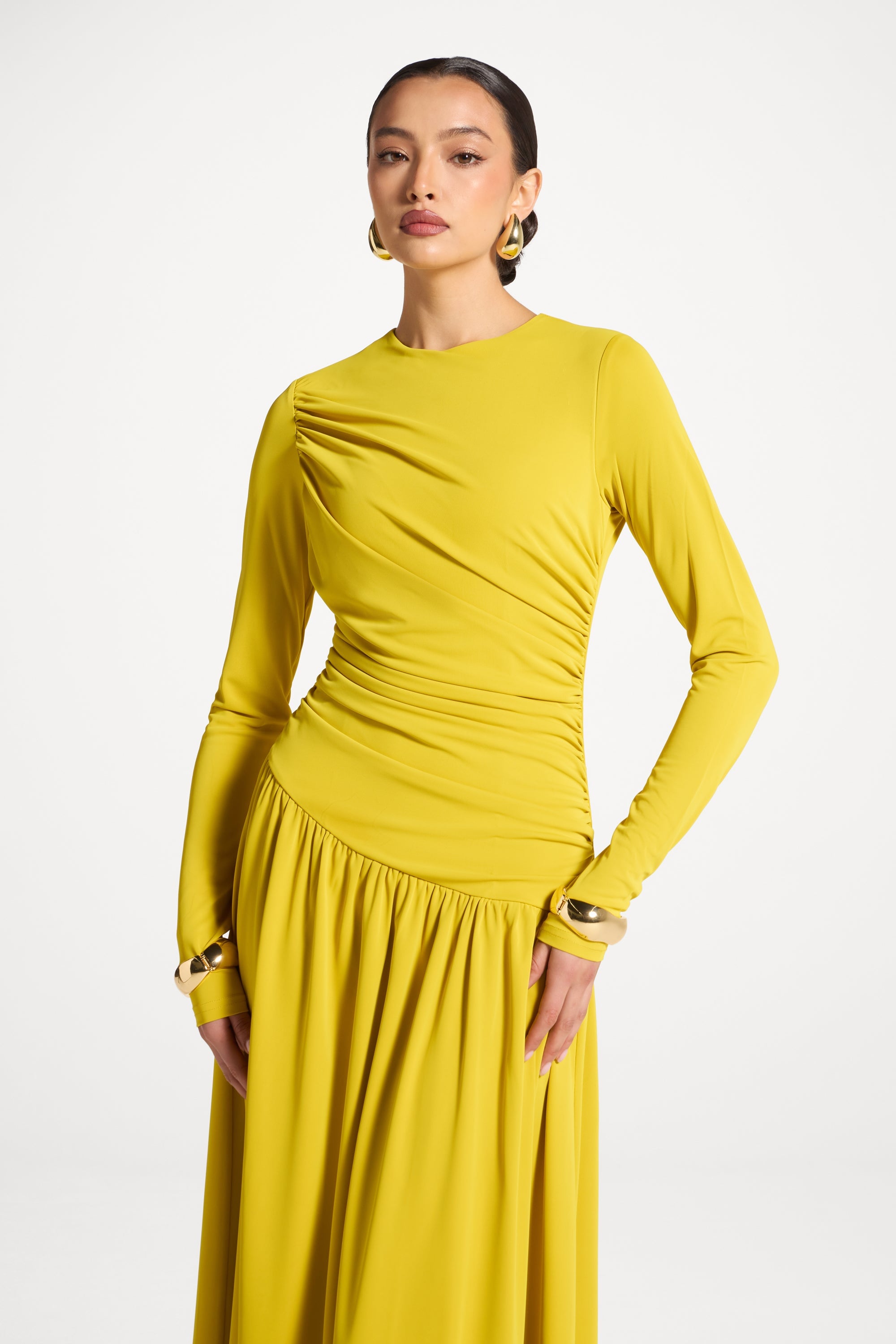 Asymmetrical Waist Rouched Maxi Dress - Mango Mint Abayas Veiled