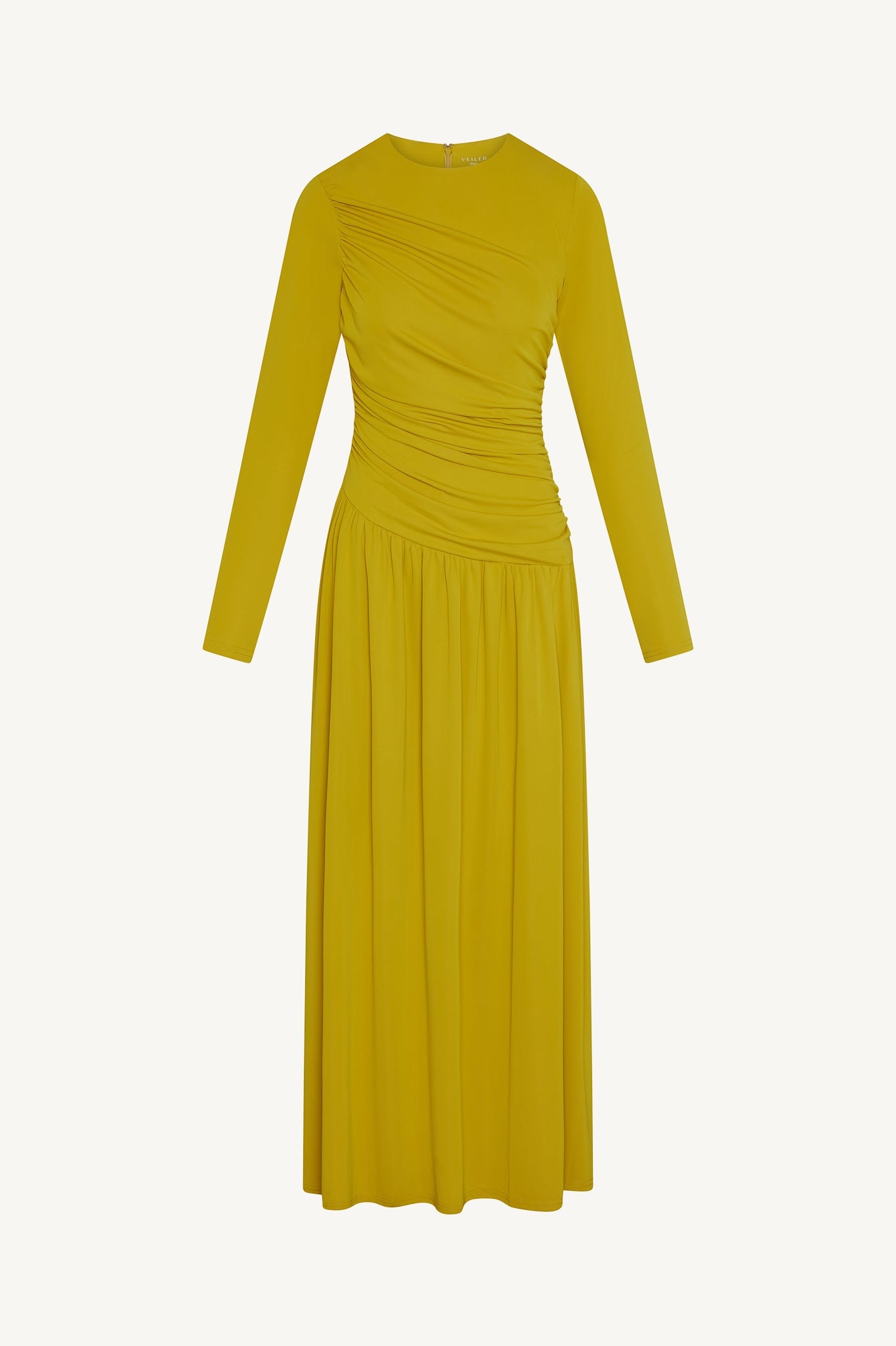 Asymmetrical Waist Rouched Maxi Dress - Mango Mint Abayas Veiled