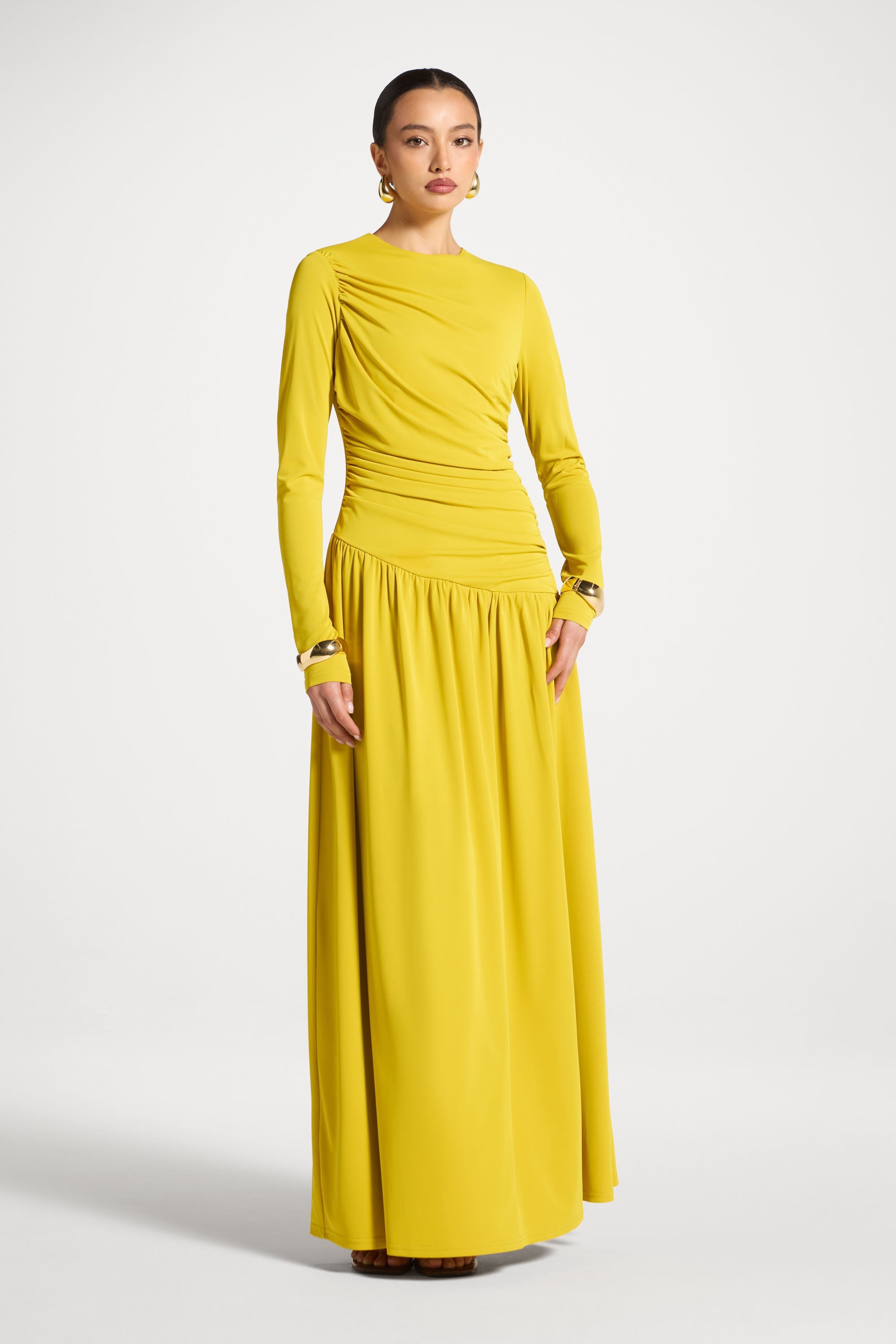 Asymmetrical Waist Rouched Maxi Dress - Mango Mint Abayas Veiled