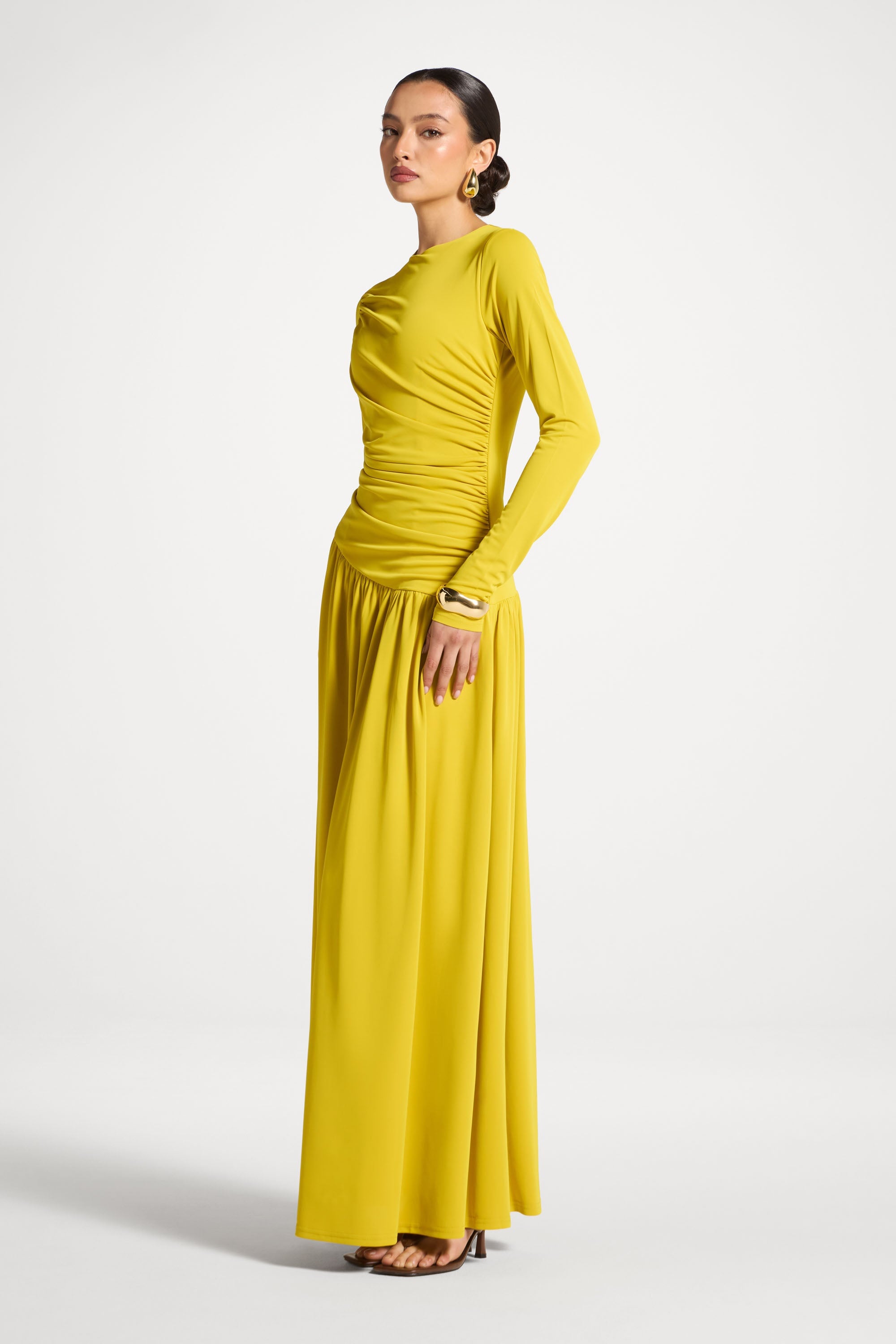 Asymmetrical Waist Rouched Maxi Dress - Mango Mint Abayas Veiled