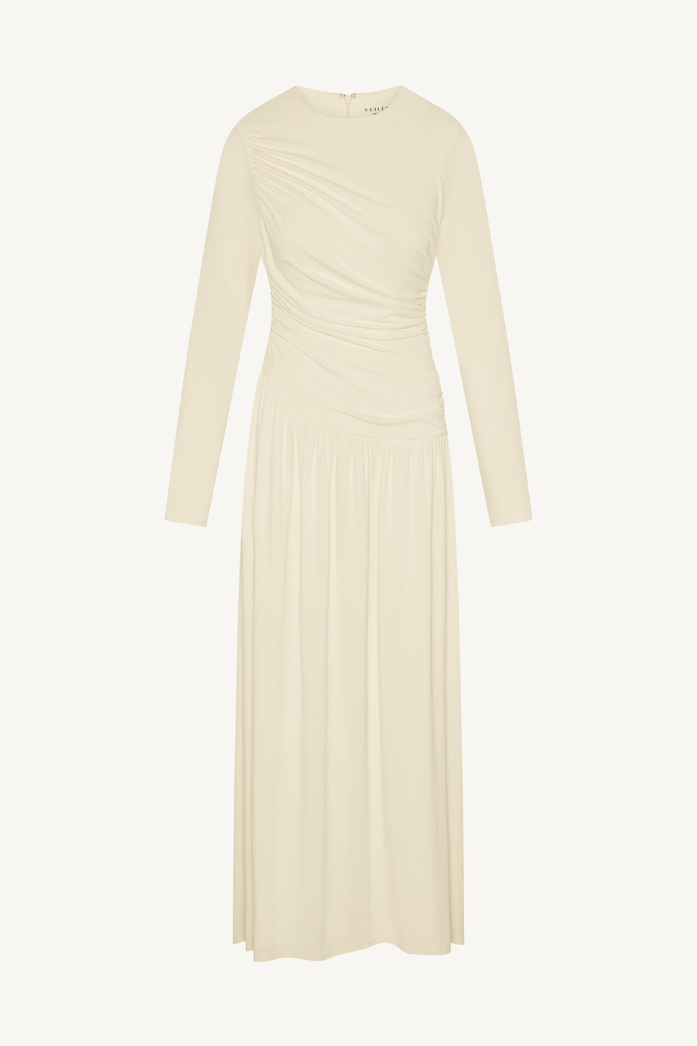 Asymmetrical Waist Rouched Maxi Dress - White Abayas Veiled