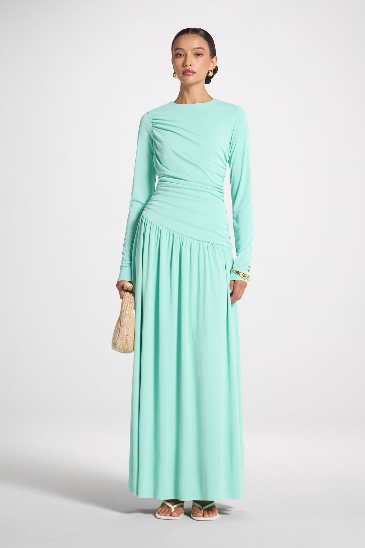 Asymmetrical Waist Rouched Maxi Dress - Yucca Abayas Veiled