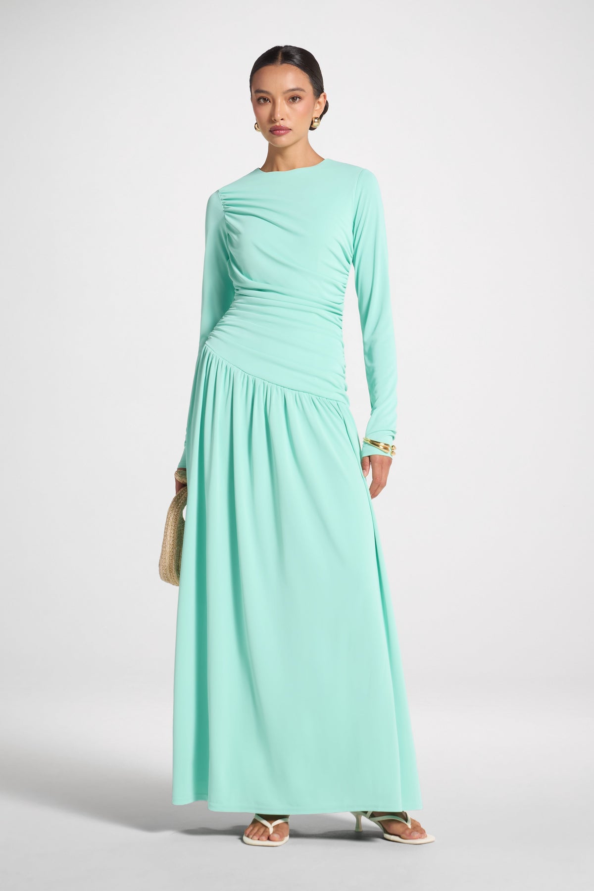 Asymmetrical Waist Rouched Maxi Dress - Yucca Abayas Veiled