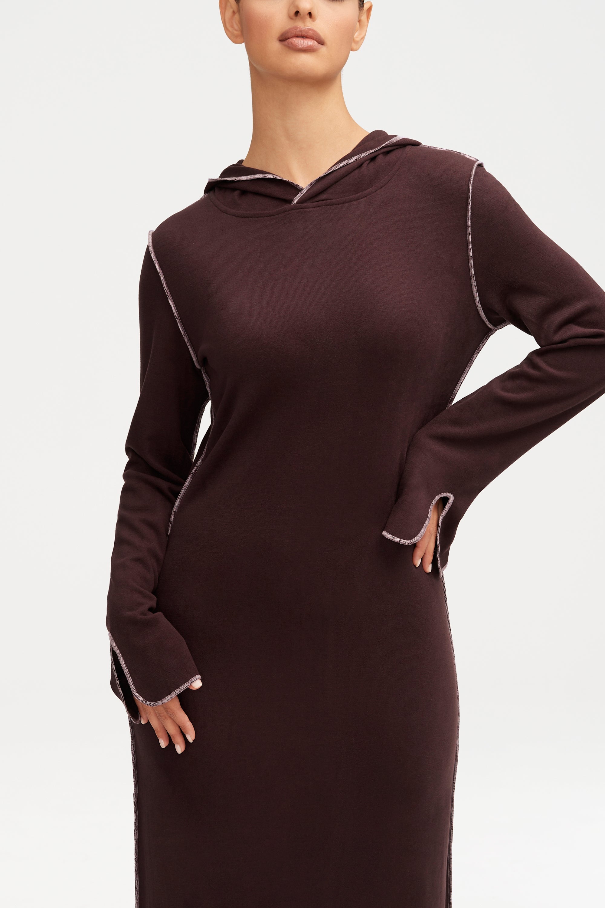 Ava Sweater Hoodie Maxi Dress - Chocolate Clothing epschoolboard 