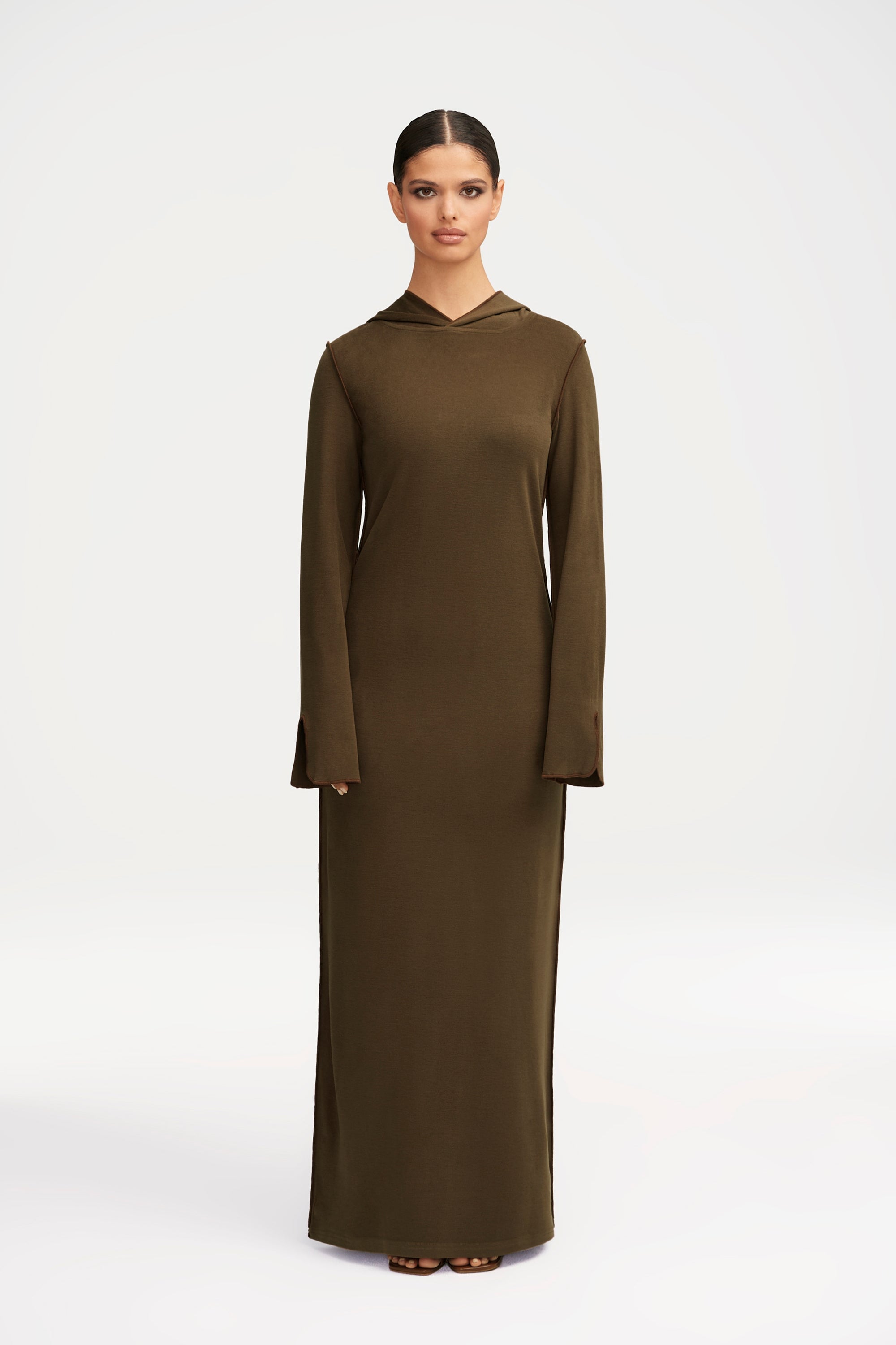 Ava Sweater Hoodie Maxi Dress - Dark Olive Clothing epschoolboard 