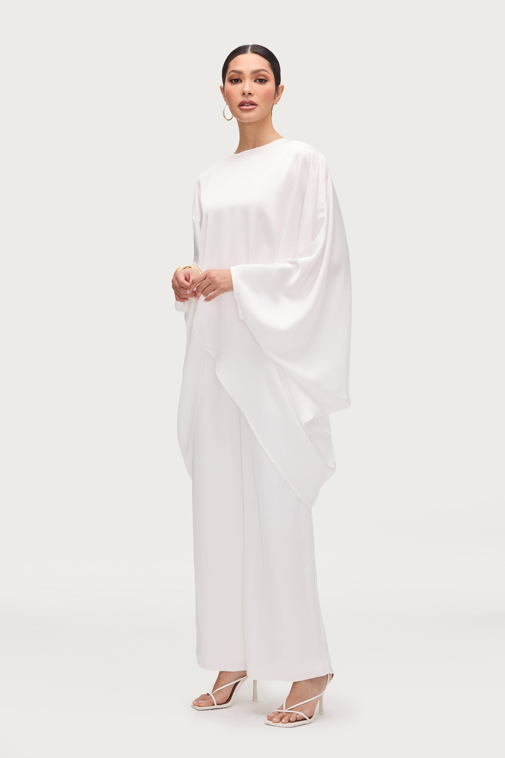 Ayat Asymmetric Satin Top - White Tops Veiled Collection