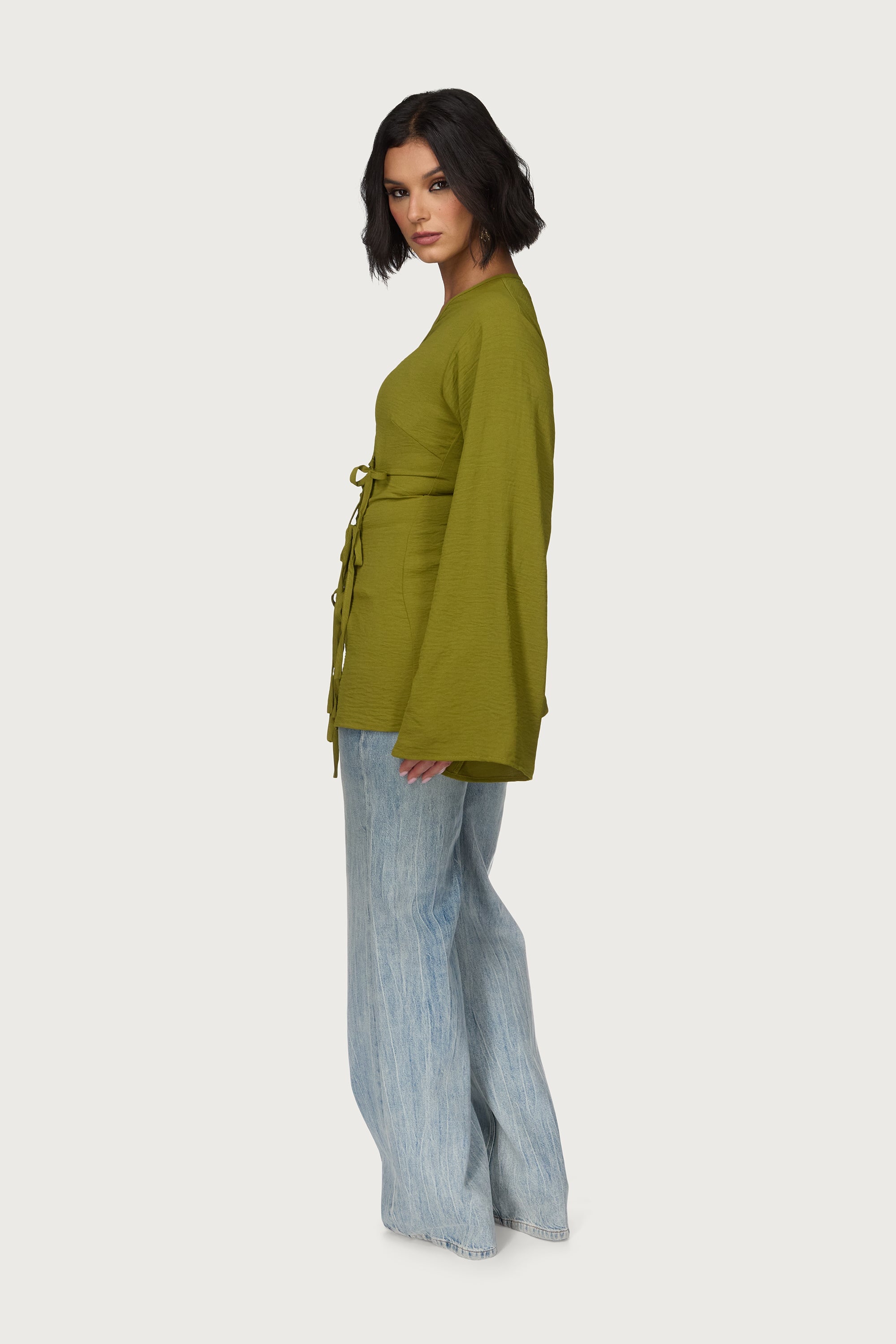 Ayla Asymmetric Tie Top - Avocado Abayas Veiled