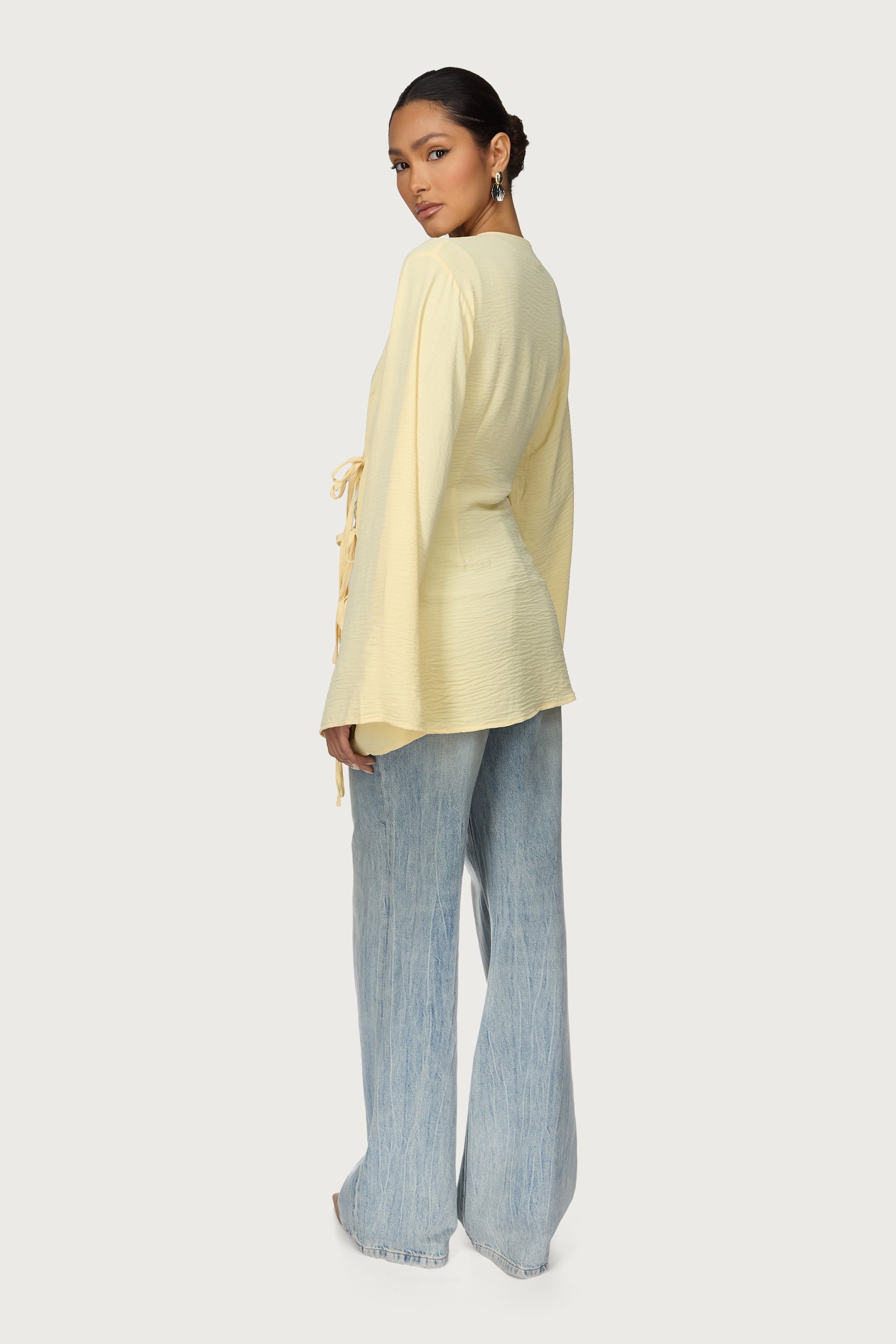 Ayla Asymmetric Tie Top - Butter Abayas Veiled