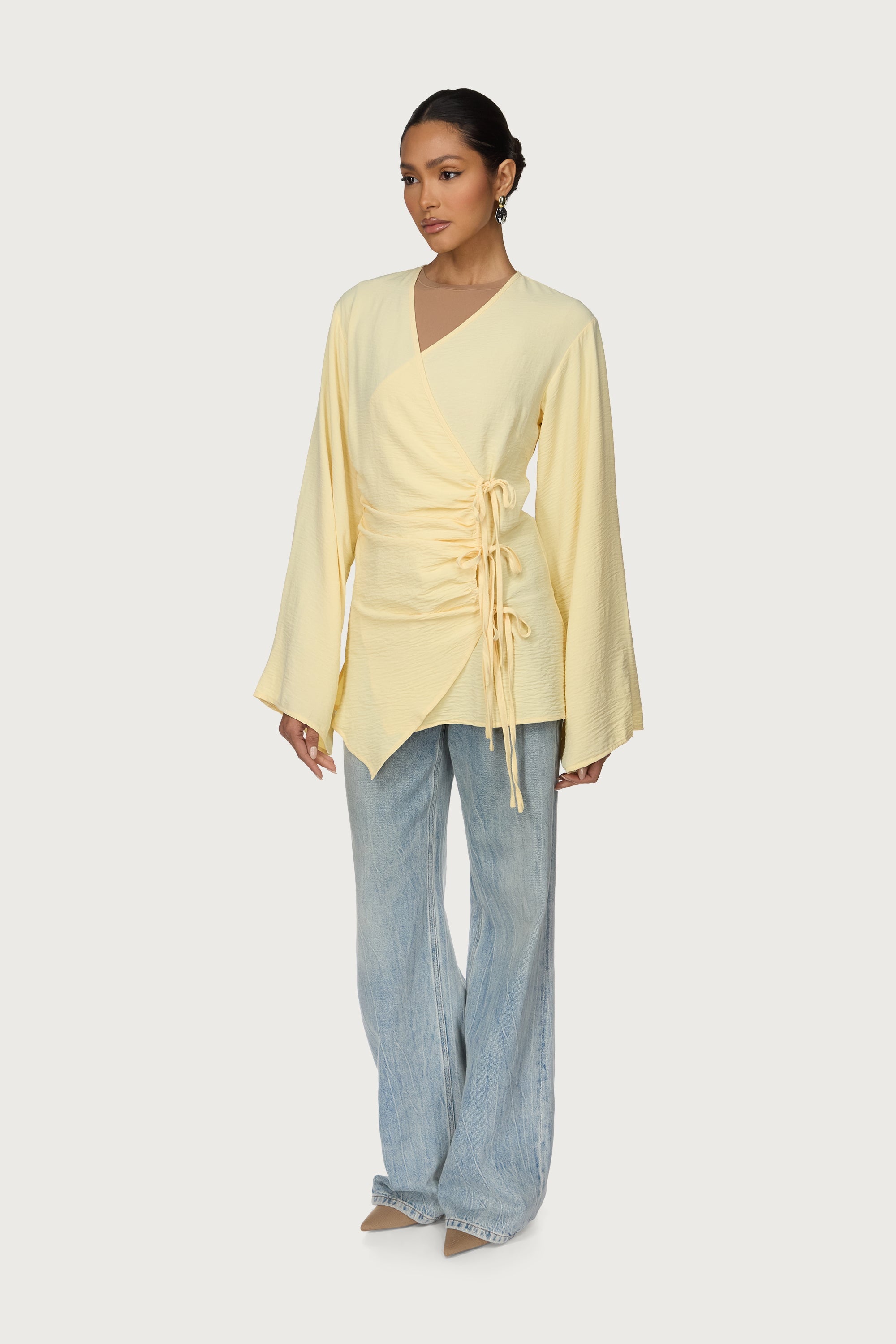 Ayla Asymmetric Tie Top - Butter Abayas Veiled