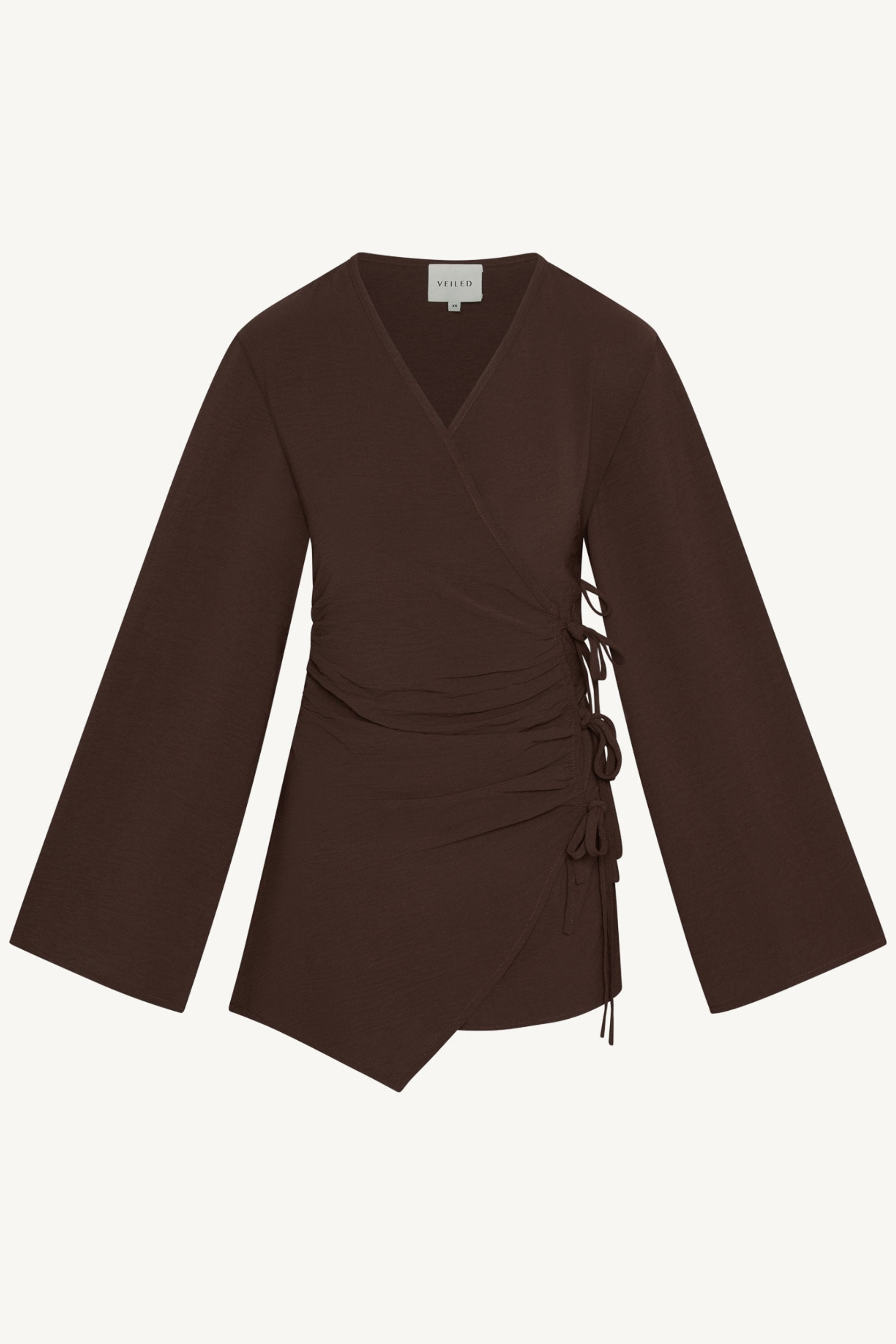 Ayla Asymmetric Tie Top - Chocolate Abayas Veiled