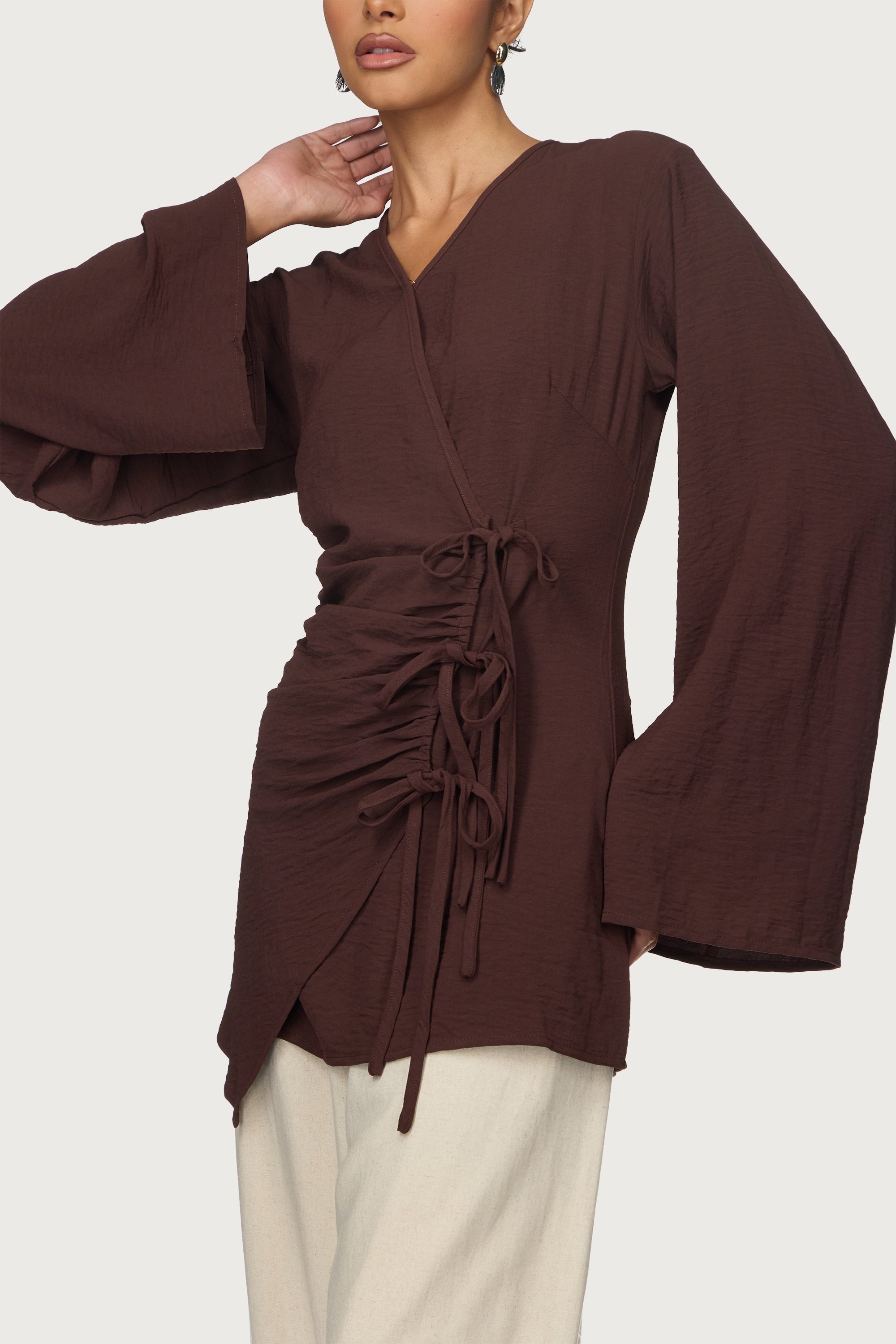 Ayla Asymmetric Tie Top - Chocolate Abayas Veiled