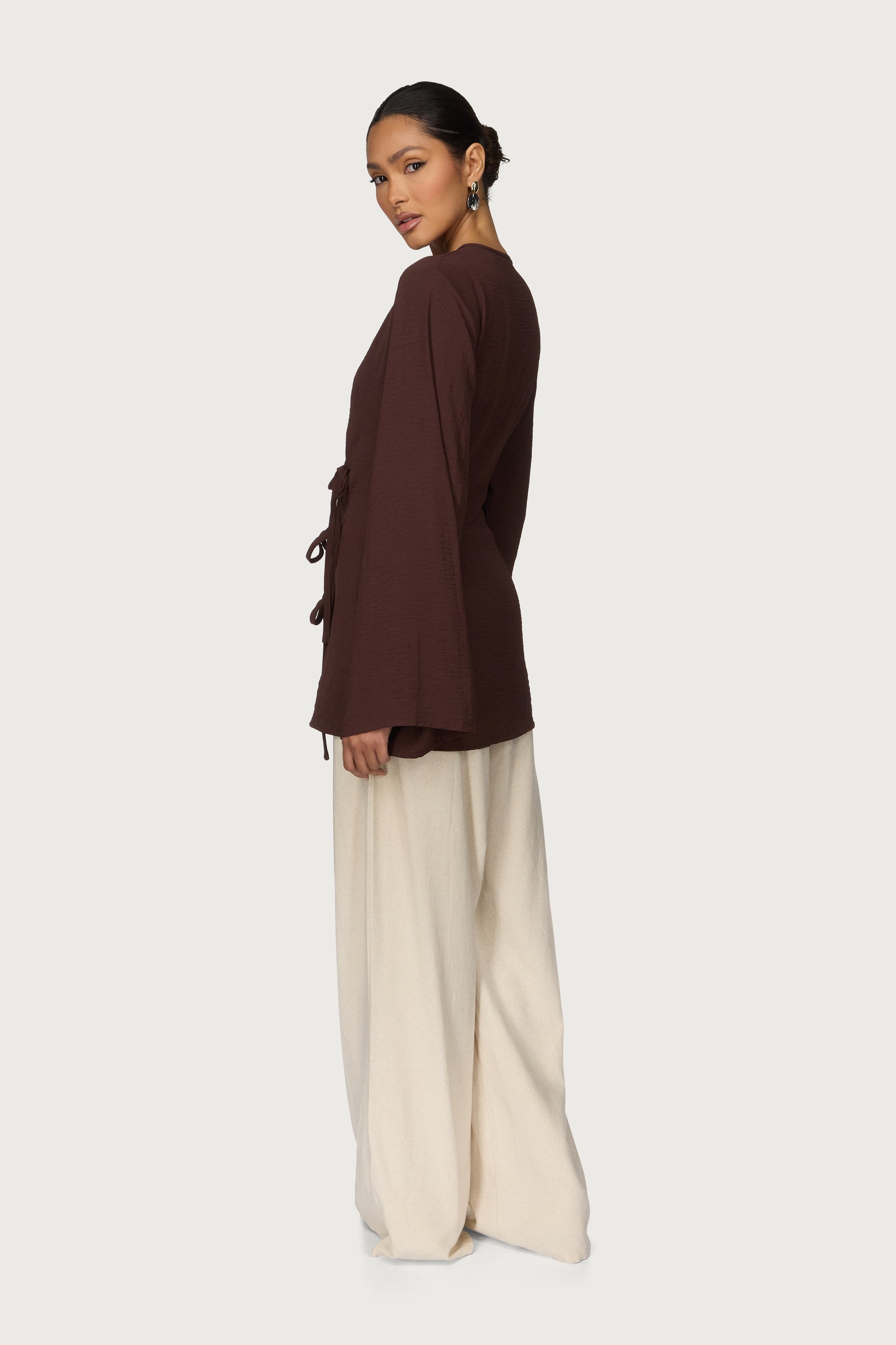 Ayla Asymmetric Tie Top - Chocolate Abayas Veiled