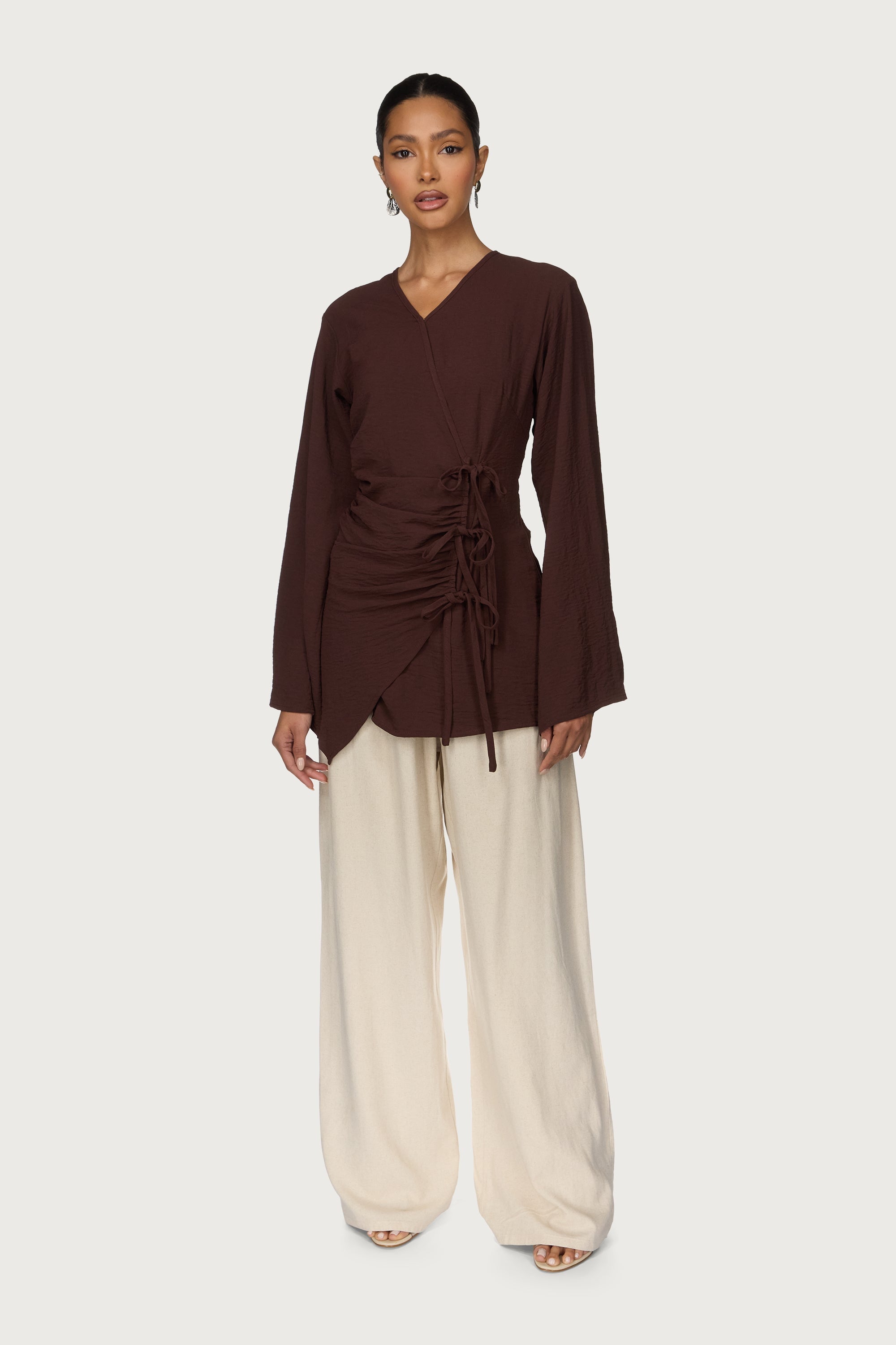 Ayla Asymmetric Tie Top - Chocolate Abayas Veiled