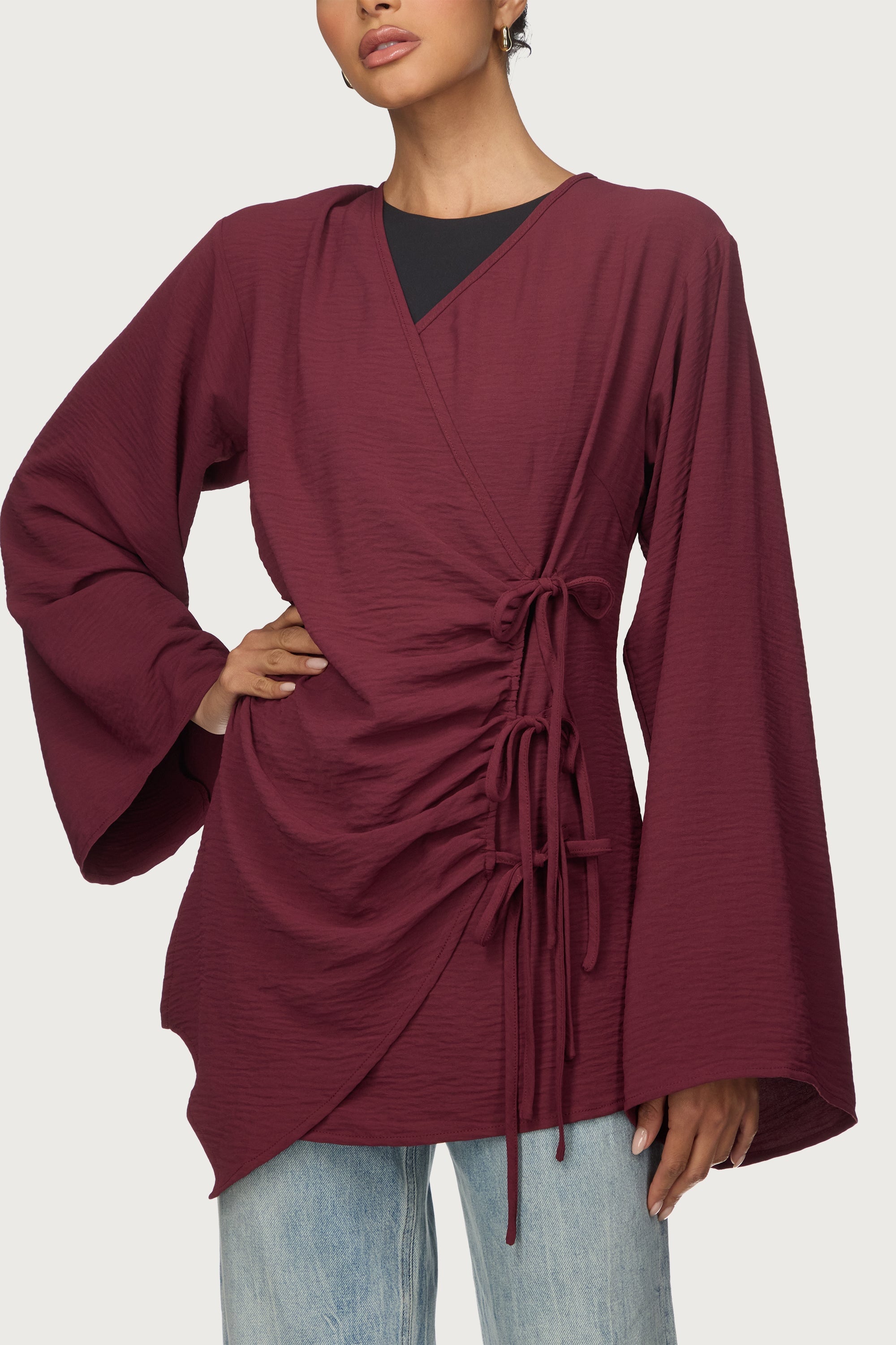 Ayla Asymmetric Tie Top - Dark Truffle Abayas Veiled