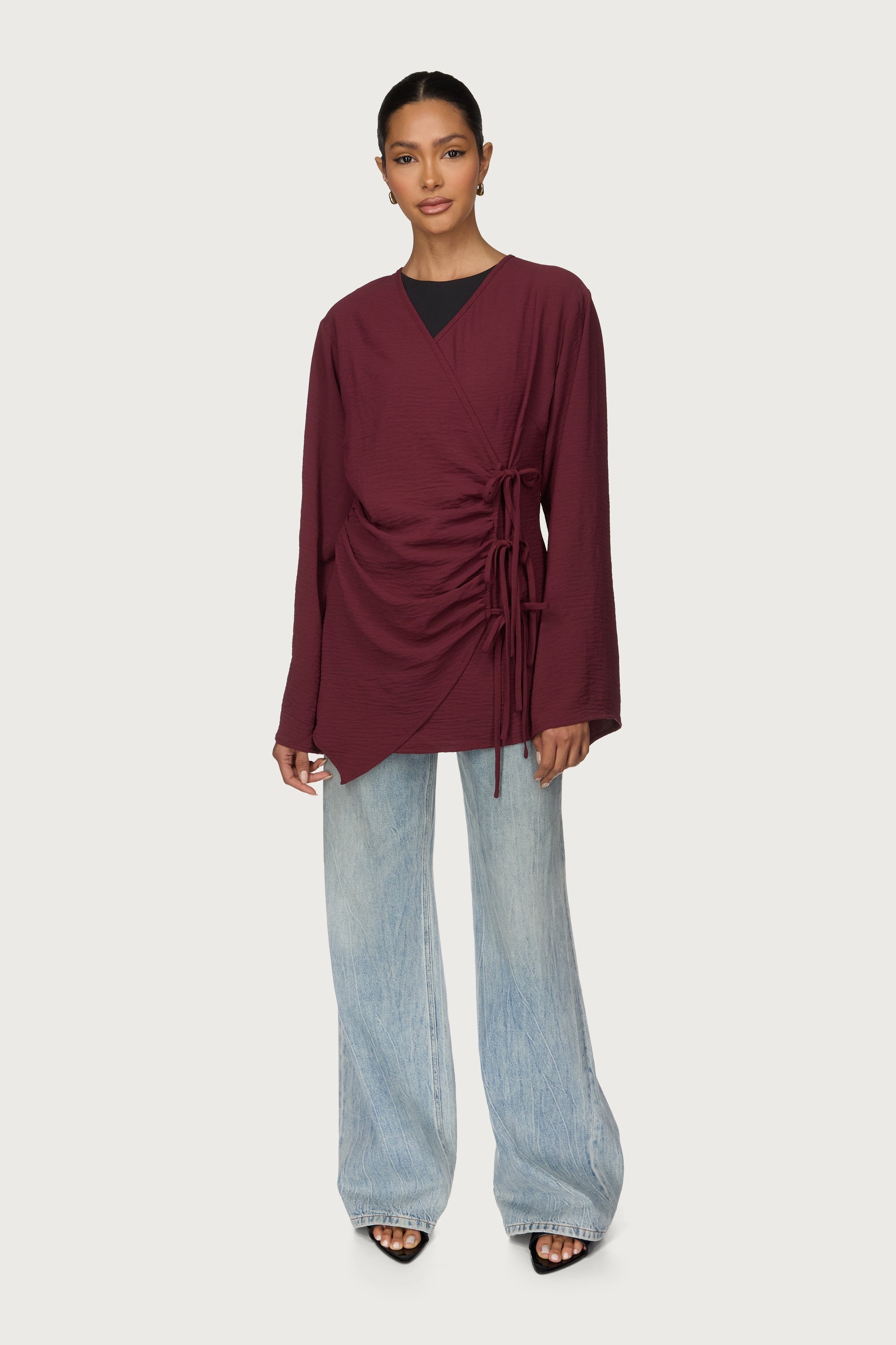 Ayla Asymmetric Tie Top - Dark Truffle Abayas Veiled