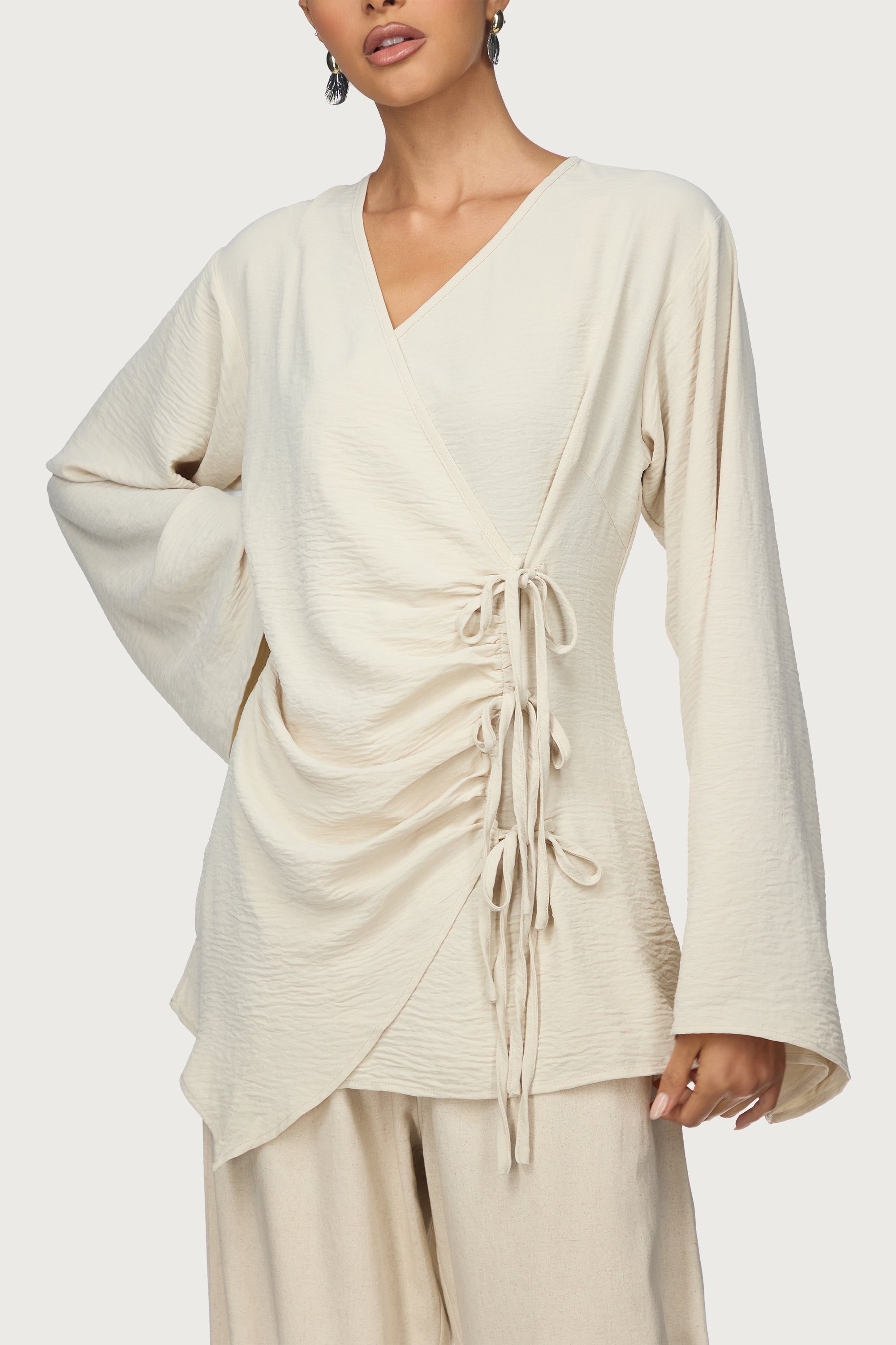 Ayla Asymmetric Tie Top - Sand Abayas Veiled