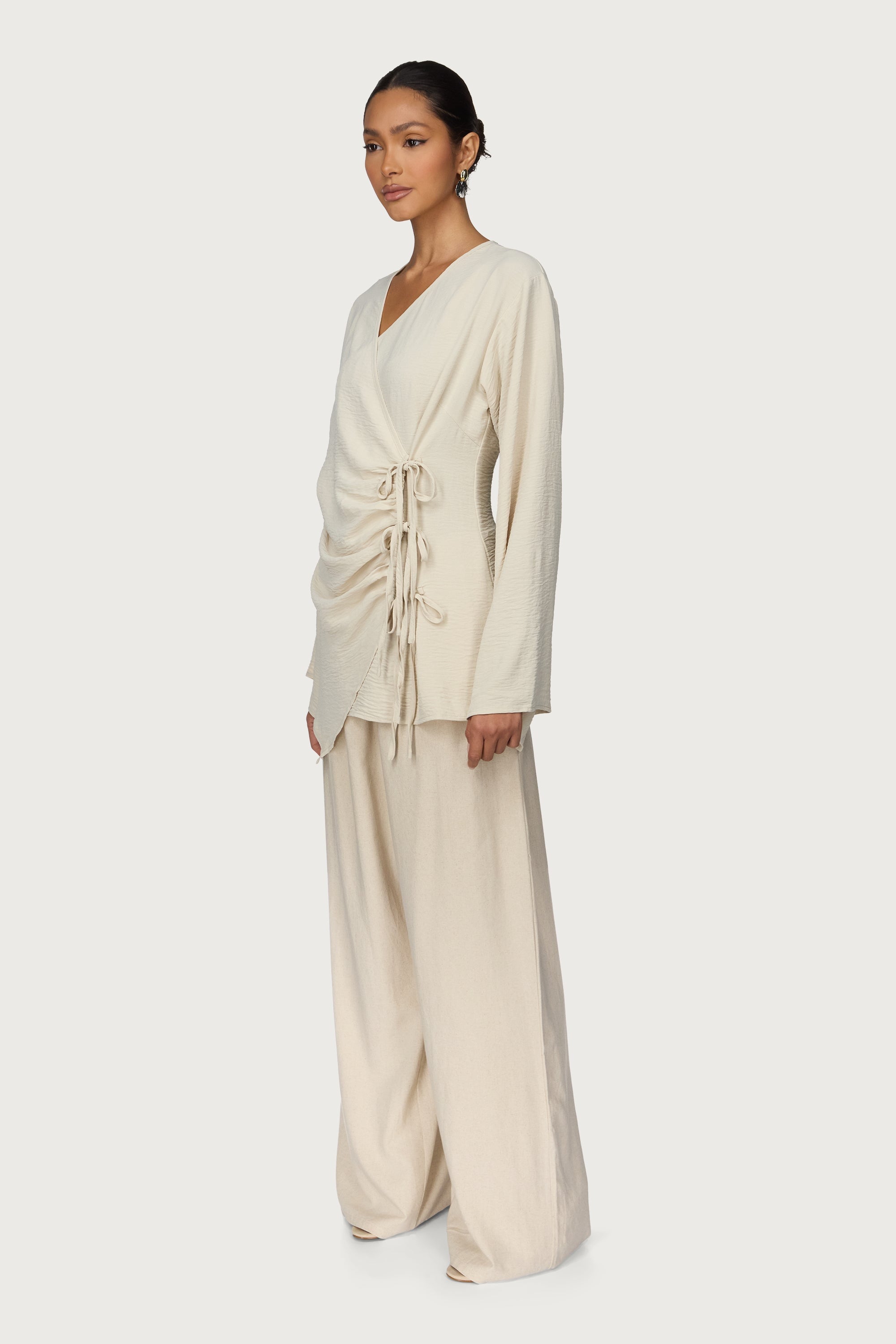 Ayla Asymmetric Tie Top - Sand Abayas Veiled