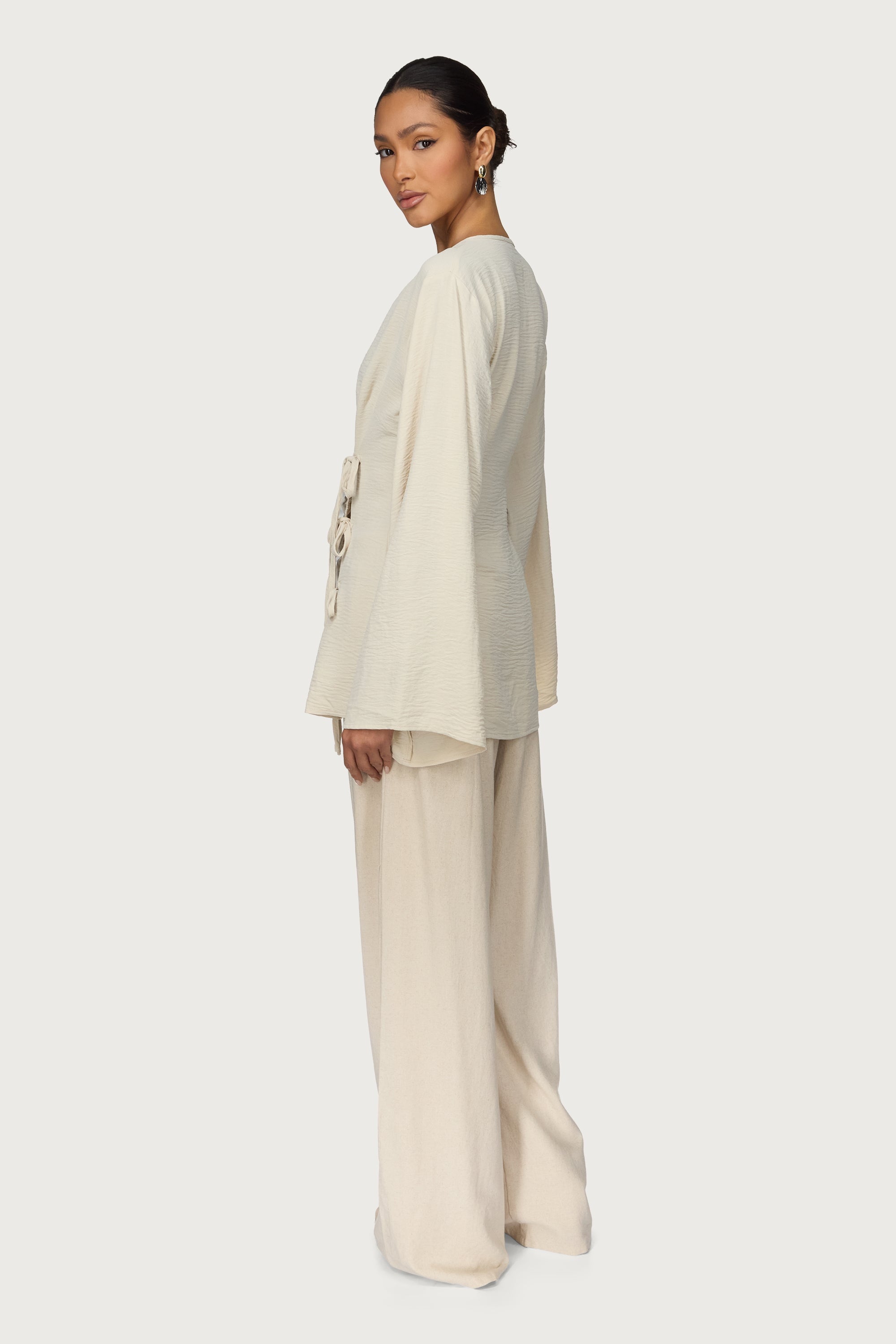 Ayla Asymmetric Tie Top - Sand Abayas Veiled