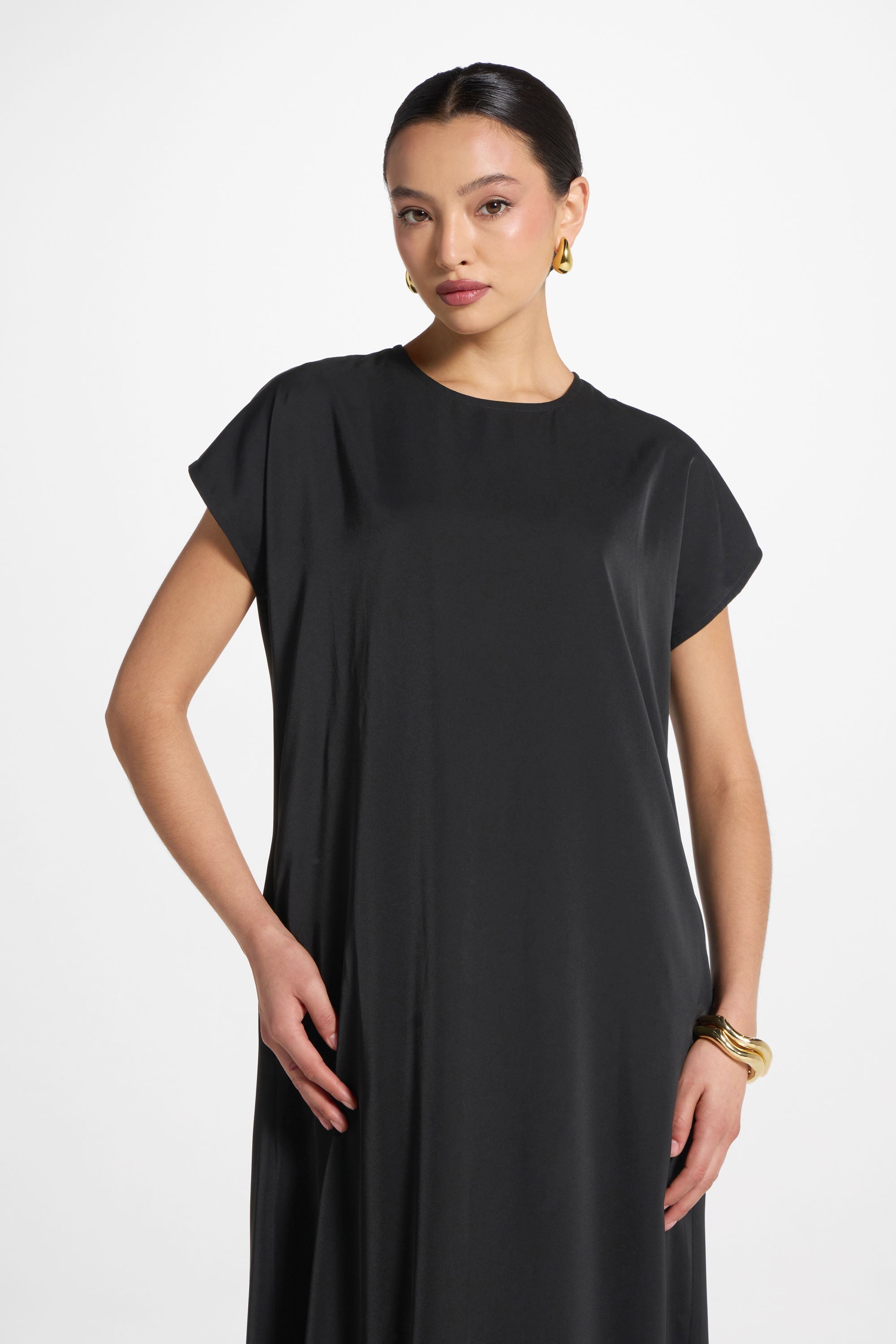 Baby Sleeve Inner Maxi Dress - Black Abayas Veiled