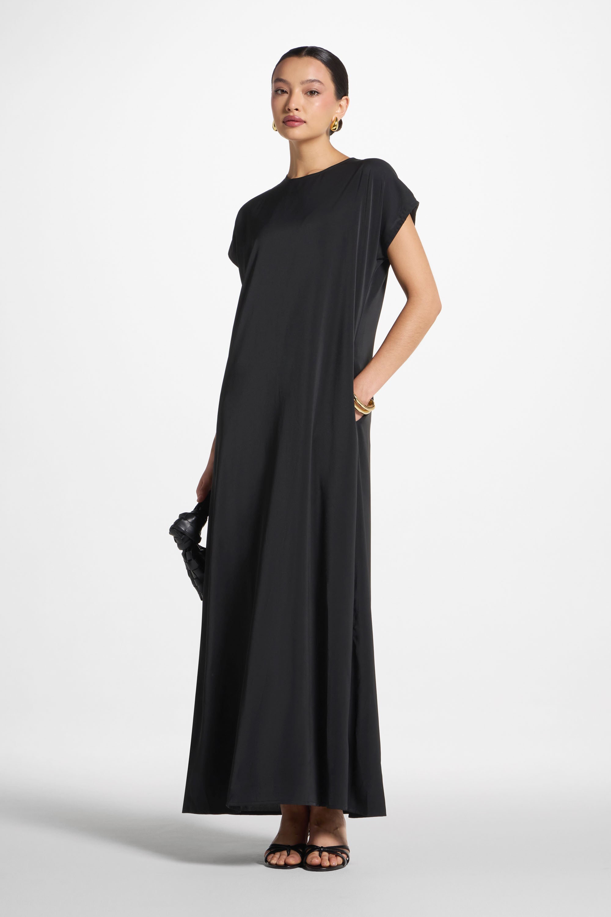 Baby Sleeve Inner Maxi Dress - Black Abayas Veiled