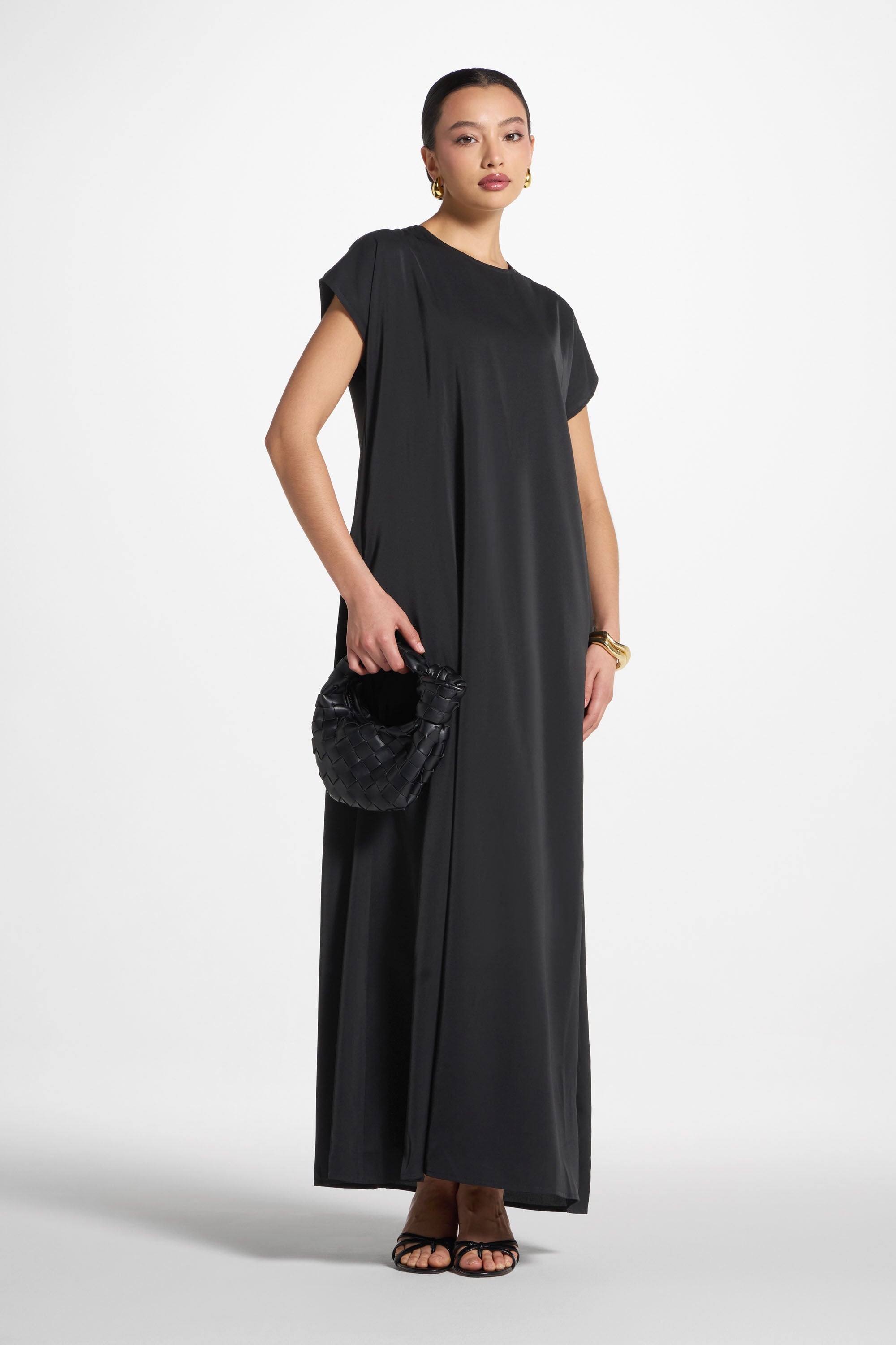 Baby Sleeve Inner Maxi Dress - Black Abayas Veiled