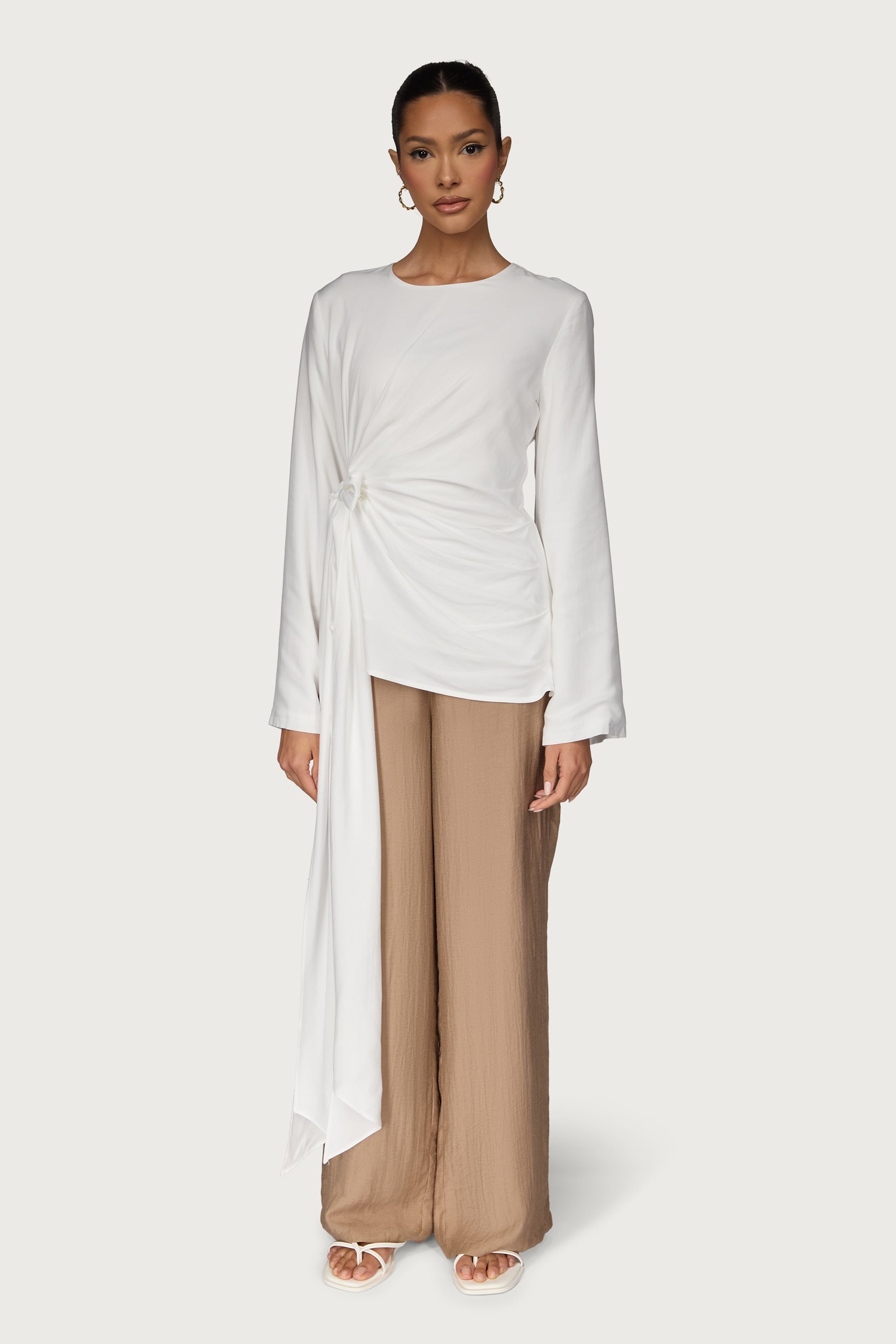 Bamboo Asymmetric Side Tie Top - White Dresses Veiled
