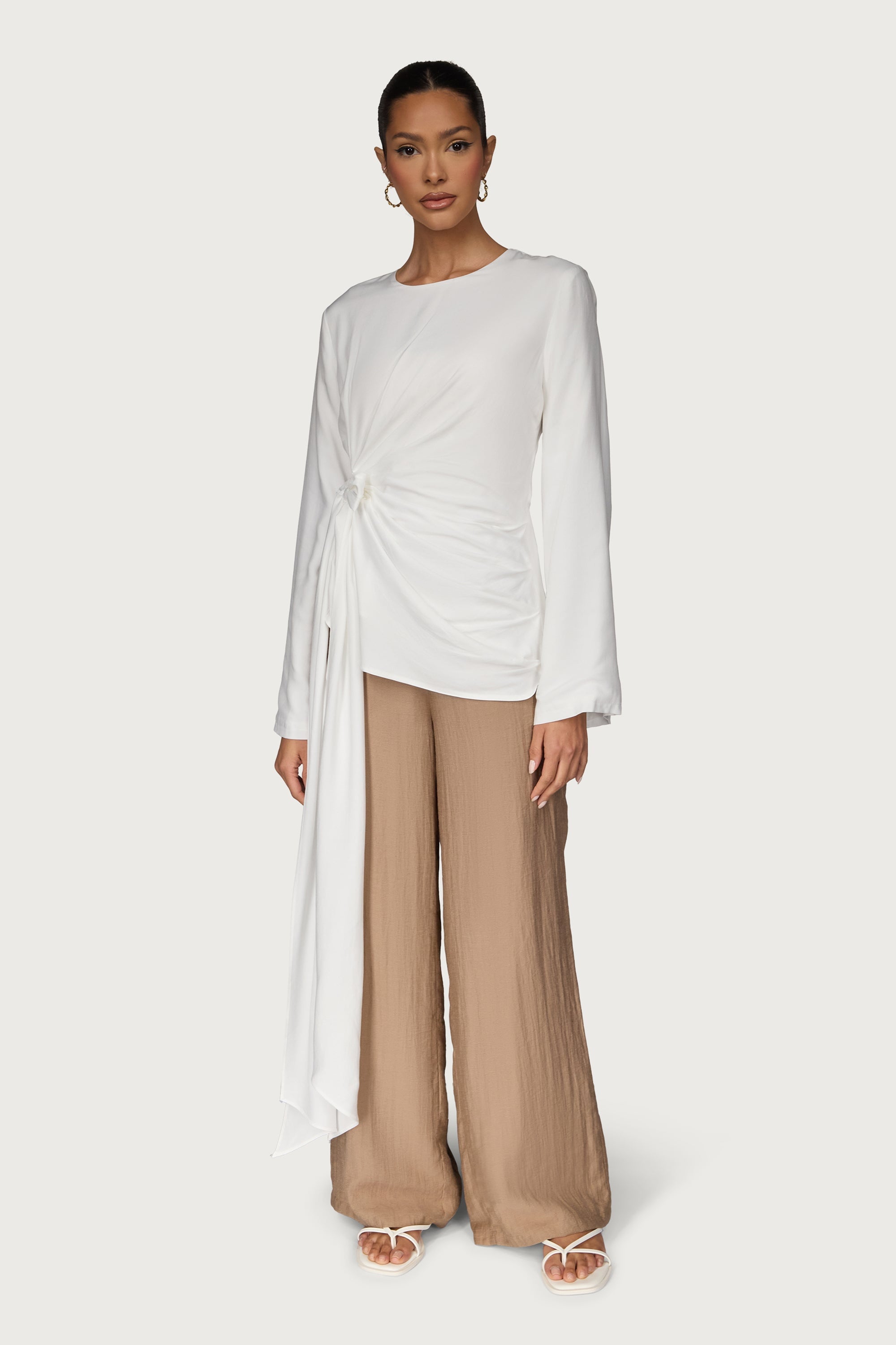 Bamboo Asymmetric Side Tie Top - White Dresses Veiled