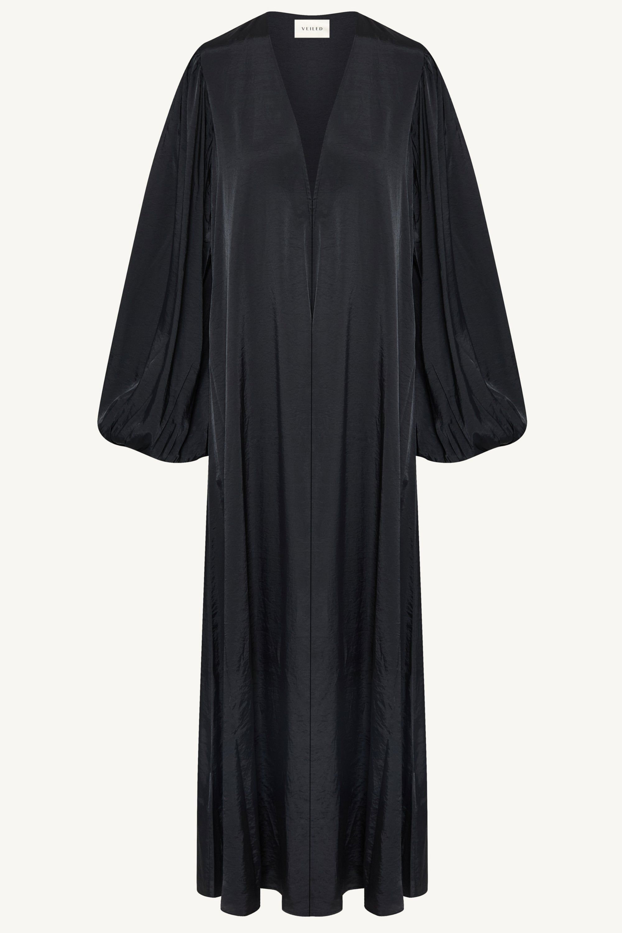 Bamboo Balloon Sleeve Open Abaya - Black Dresses Veiled