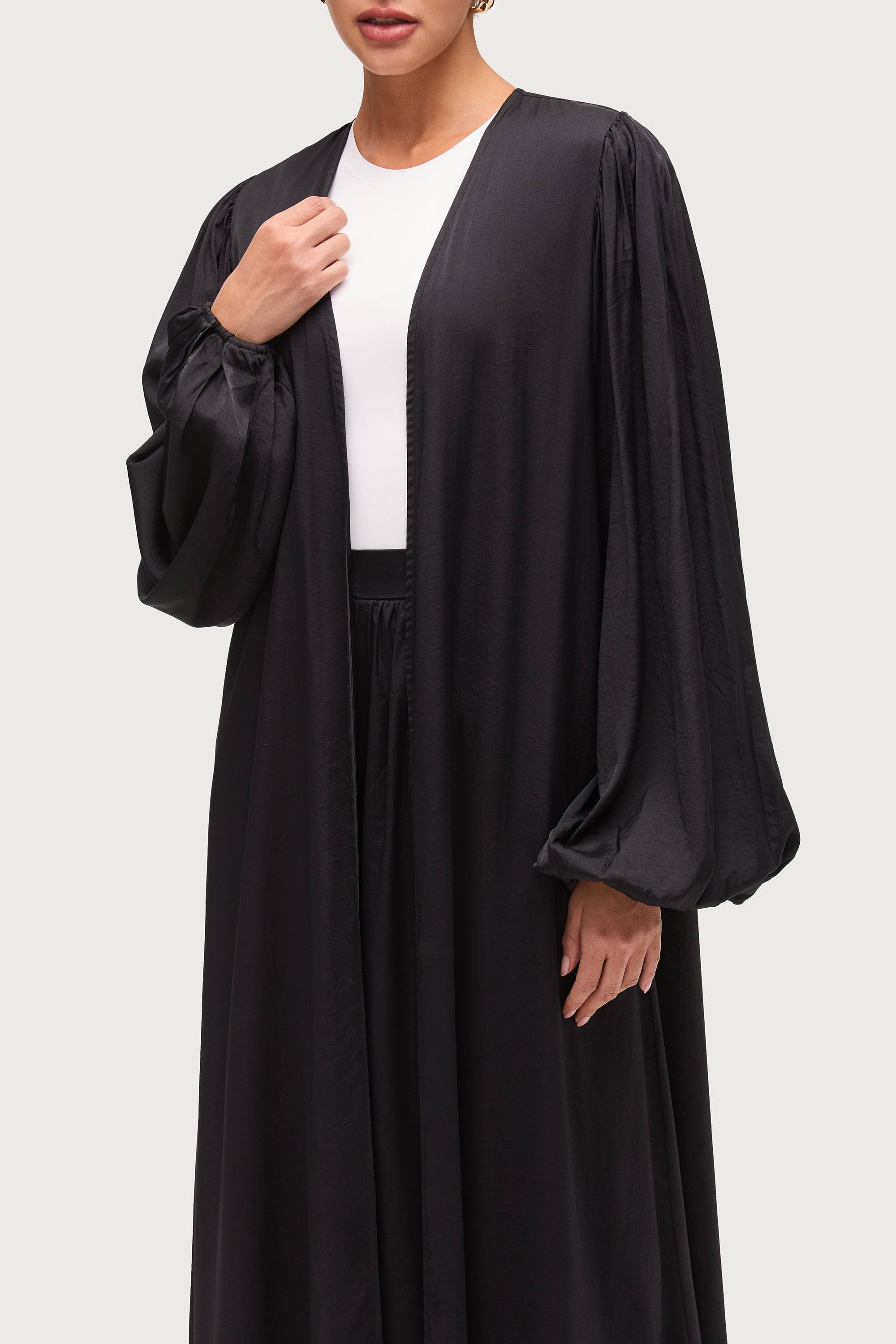 Bamboo Balloon Sleeve Open Abaya - Black Dresses Veiled