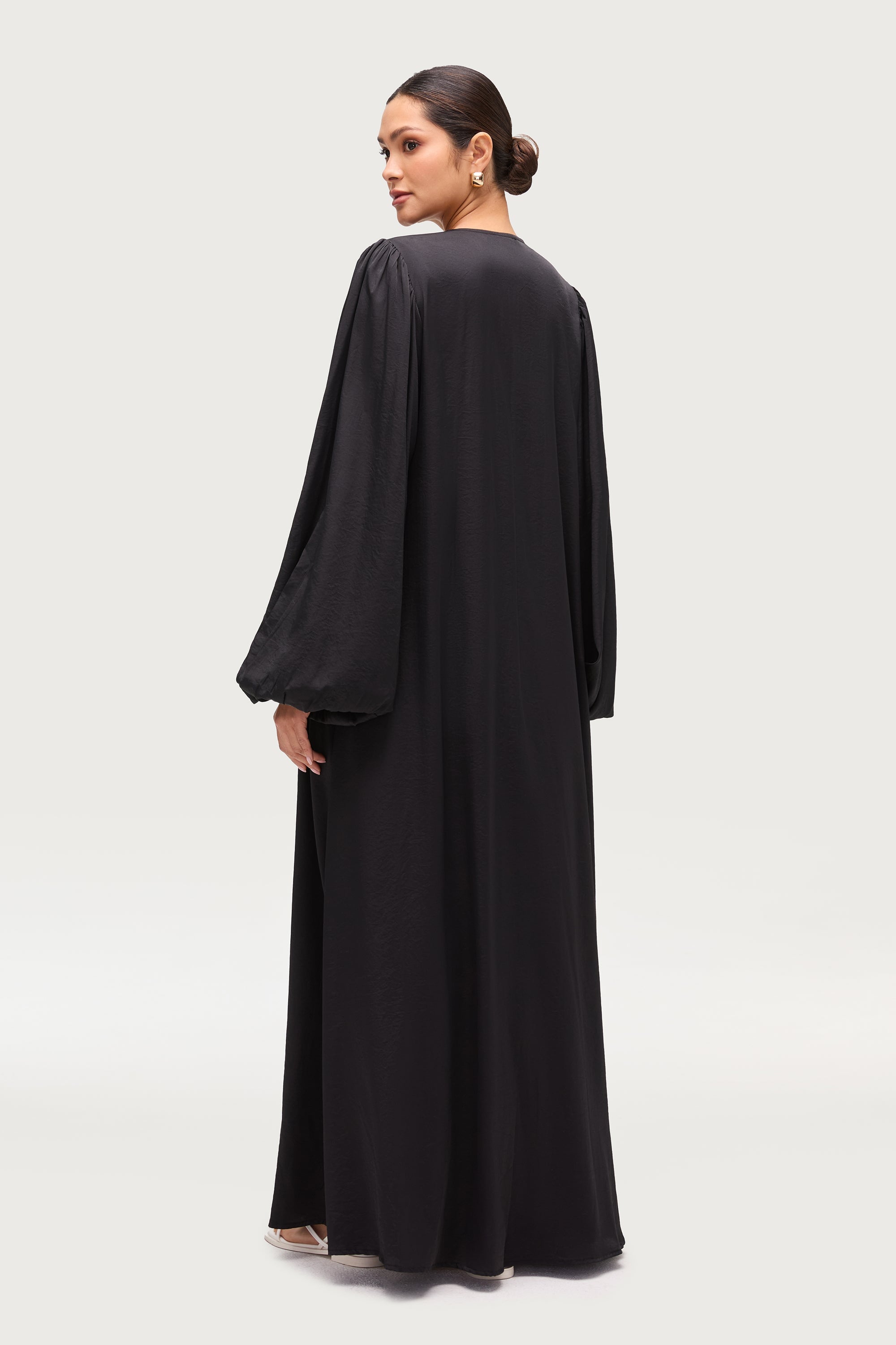 Bamboo Balloon Sleeve Open Abaya - Black Dresses Veiled