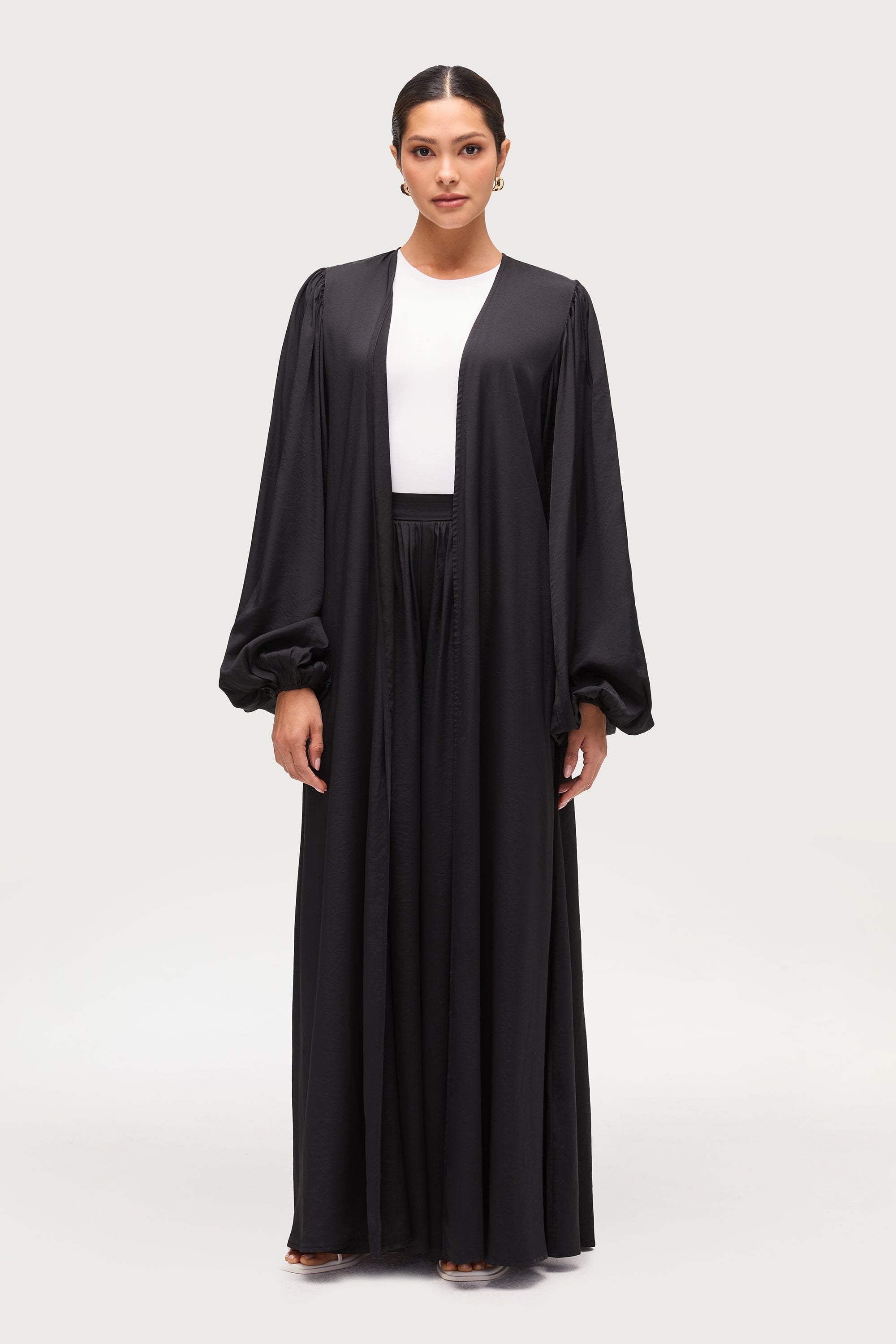 Bamboo Balloon Sleeve Open Abaya - Black Dresses Veiled