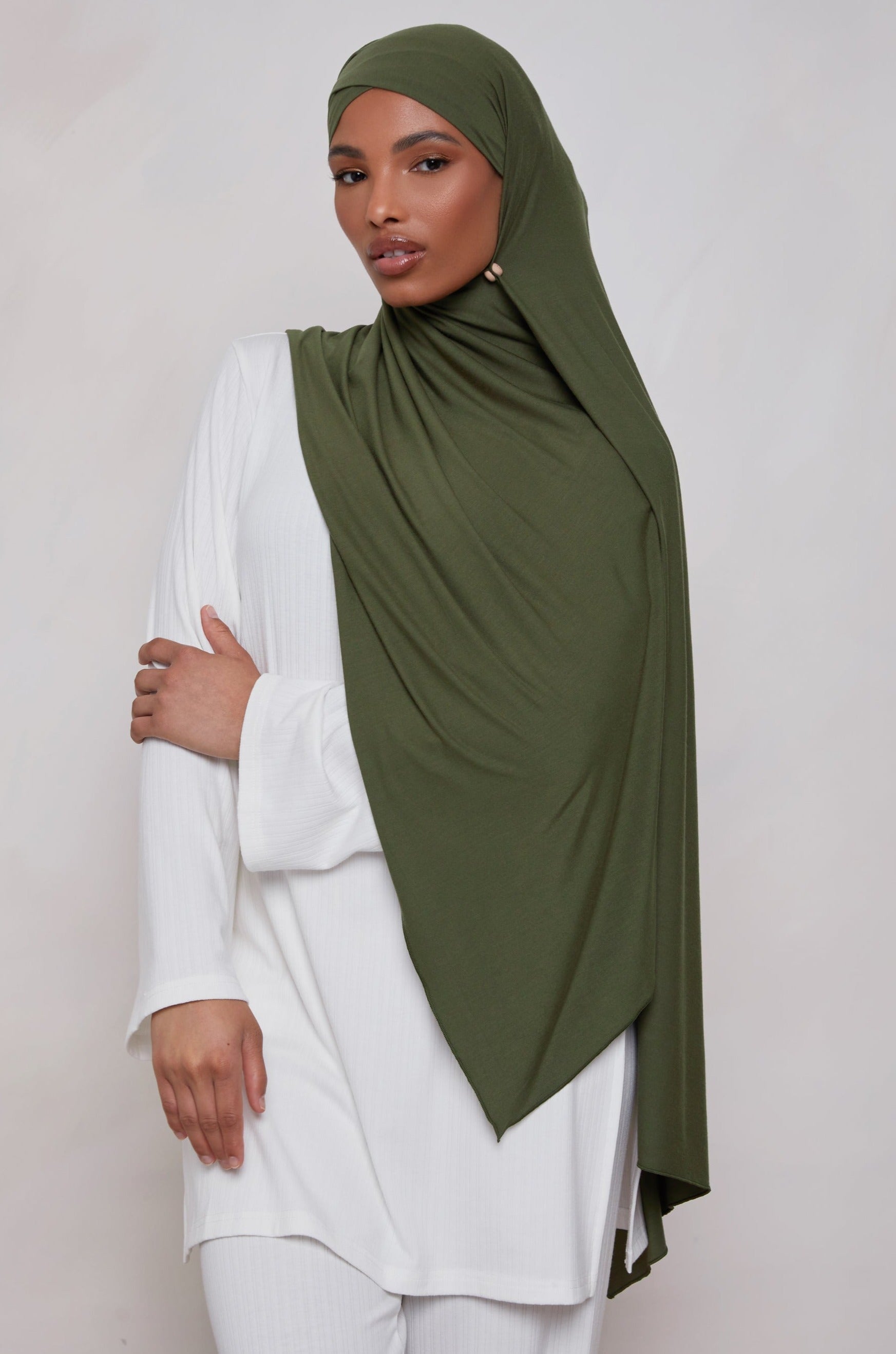 Bamboo Jersey Hijab - Dark Olive Veiled